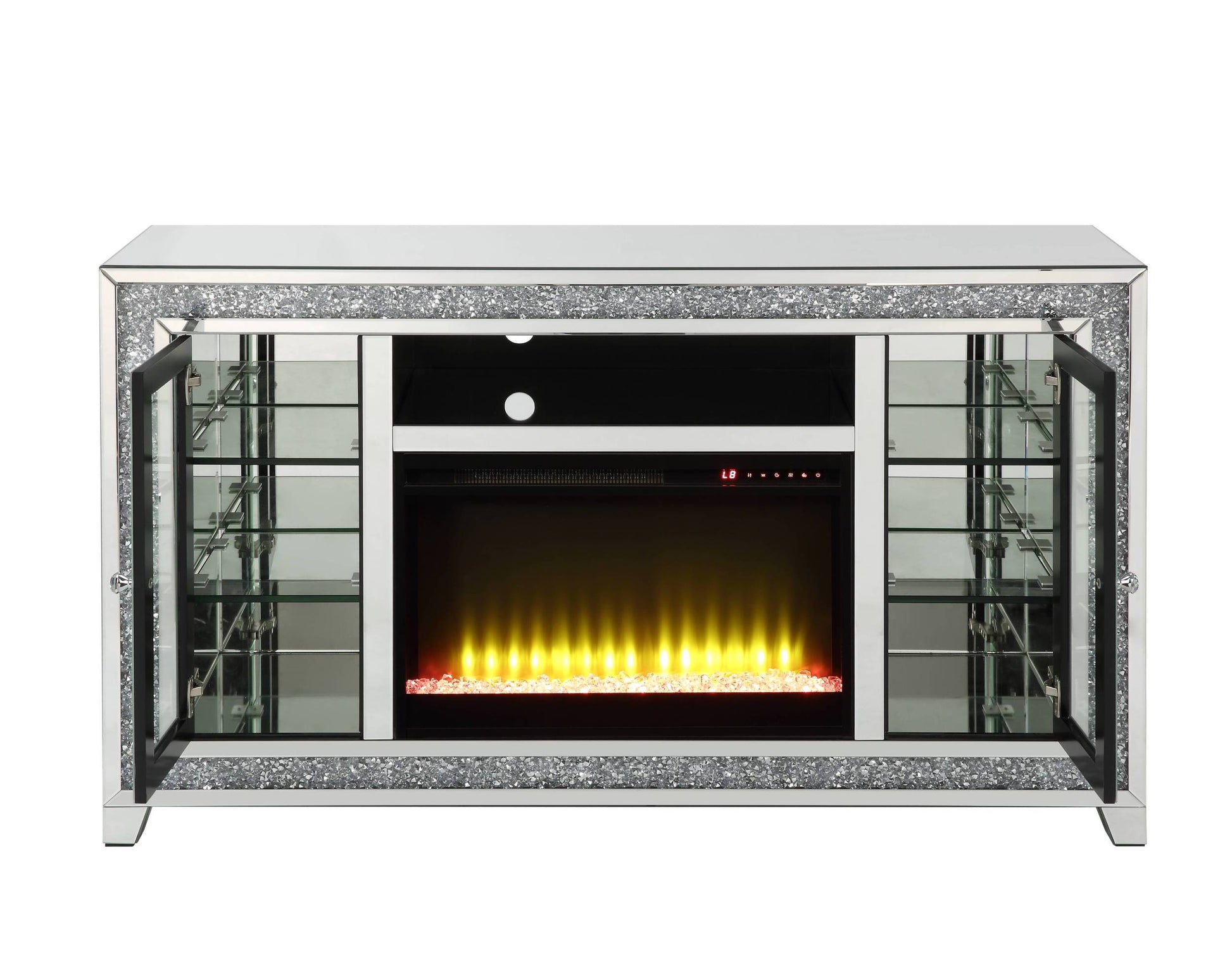 Noralie Tv Stand W Fireplace & Led Mirrored & Faux Diamonds Lv00316 Silver Mdf