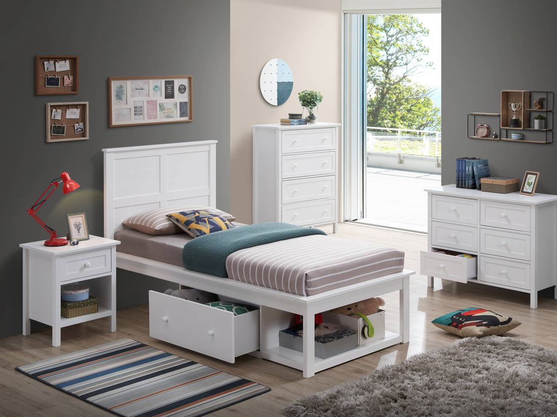 Lolanda Twin Bed White Finish Bd00649T White Solid Wood Mdf