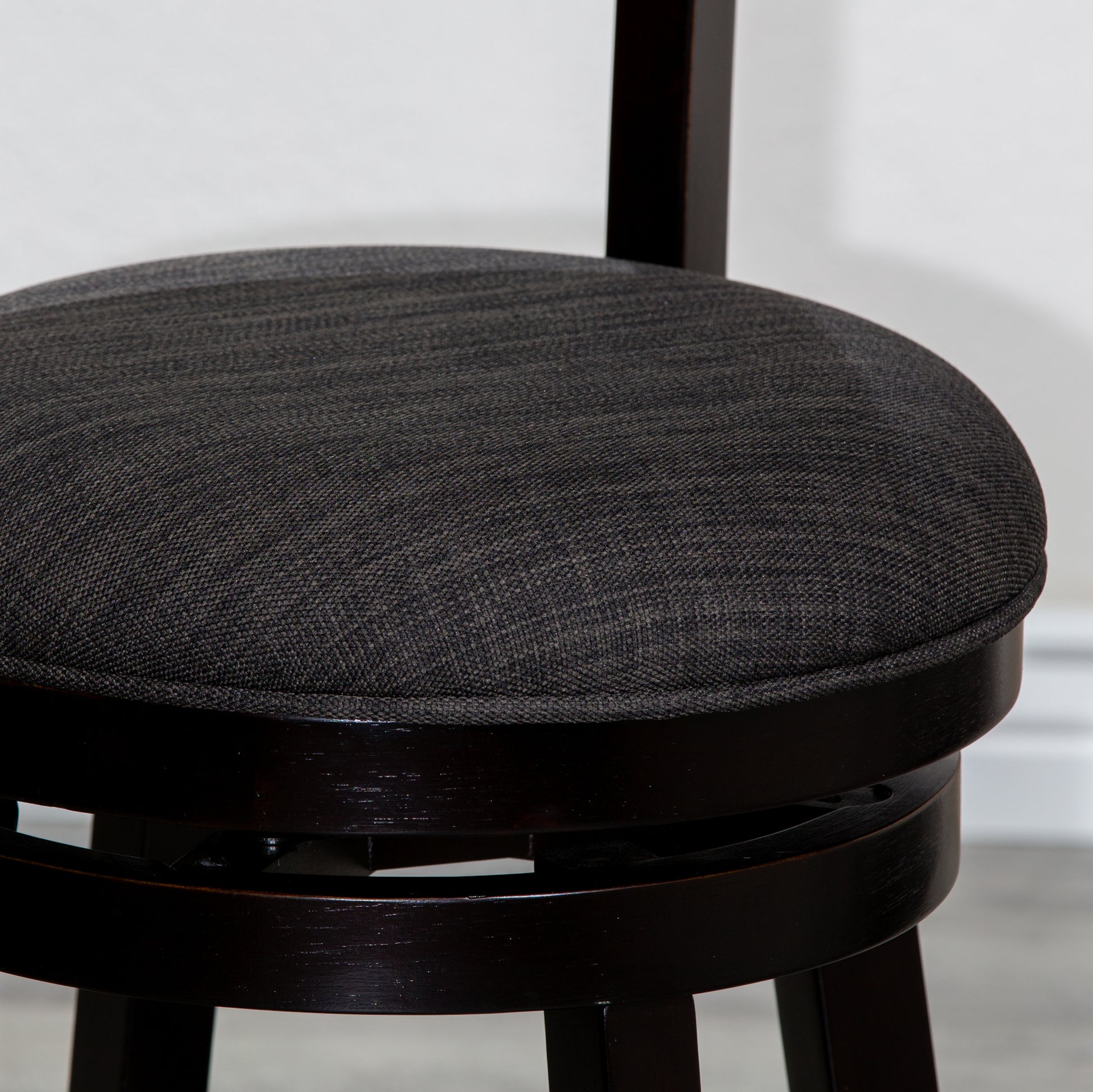 30" Bar Height Slat Back Swivel Stool, Espresso Finish, Charcoal Fabric Seat Espresso Fabric