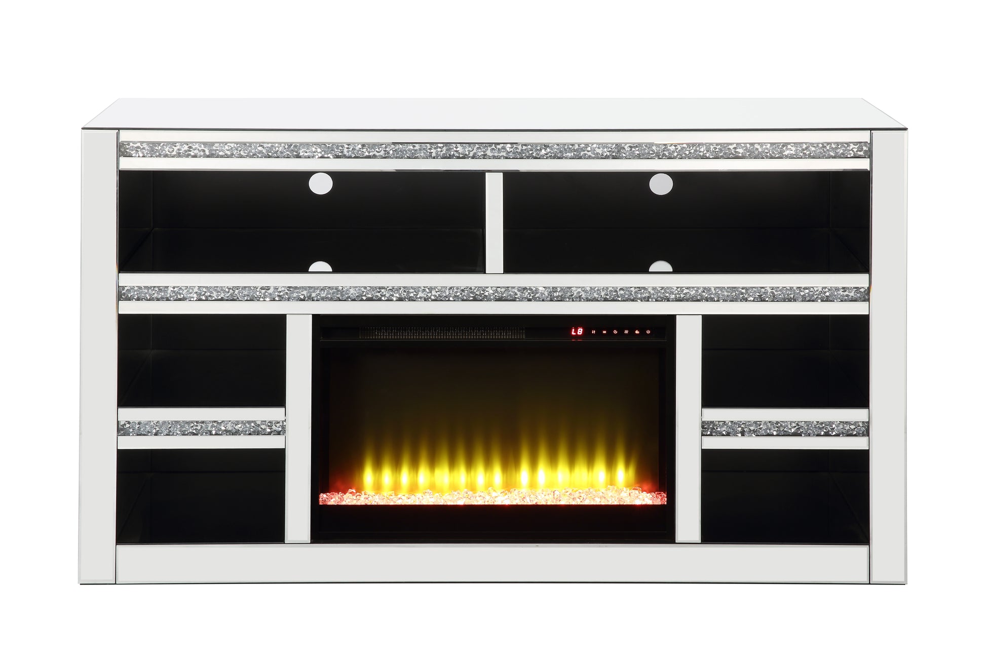 Noralie Tv Stand W Fireplace Mirrored & Faux Diamonds Lv00311 Silver Mdf