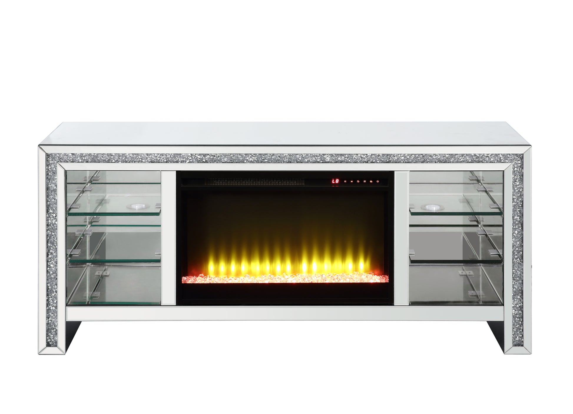 Noralie Tv Stand W Fireplace & Led Mirrored & Faux Diamonds Lv00317 Silver Mdf