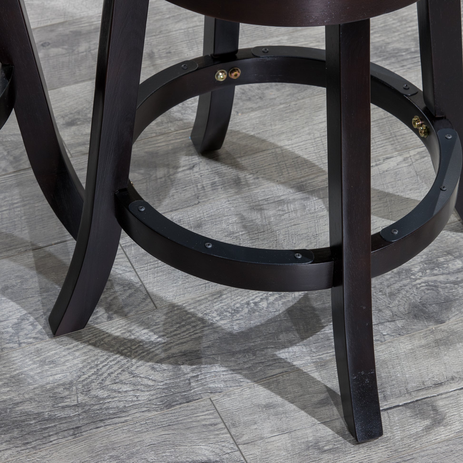 24" Counter Height Slat Back Swivel Stool, Espresso Finish, Black Leather Seat Espresso Bonded Leather