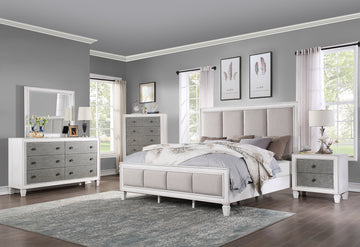 Katia Queen Bed Light Gray Linen, Rustic Gray & Weathered White Finish Bd00660Q Light Gray Linen