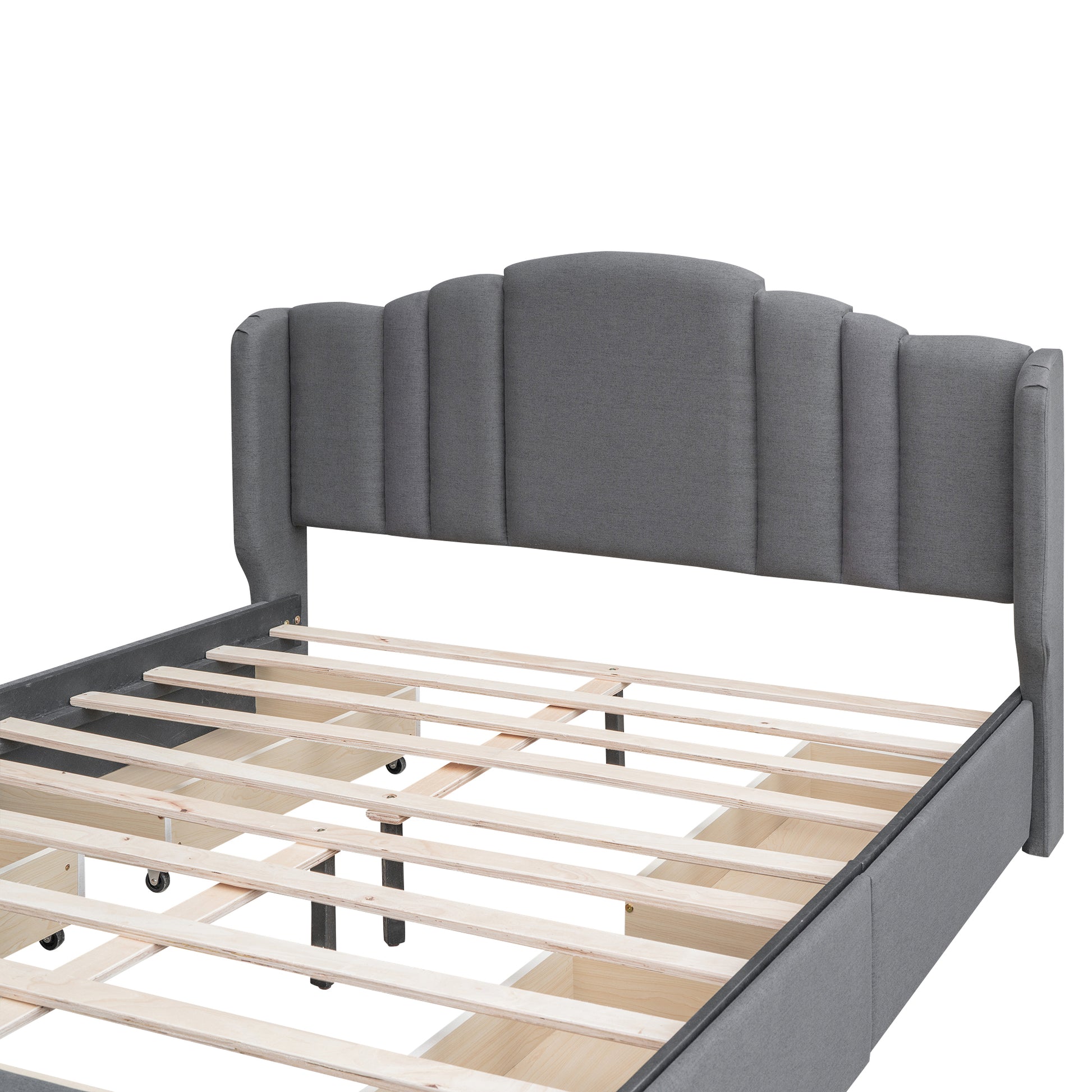 3 Pieces Bedroom Sets Queen Size Upholstered Platform Bed With 4 Drawers, Marble Top Nightstand And Storage Dresser, Gray Gray Mdf