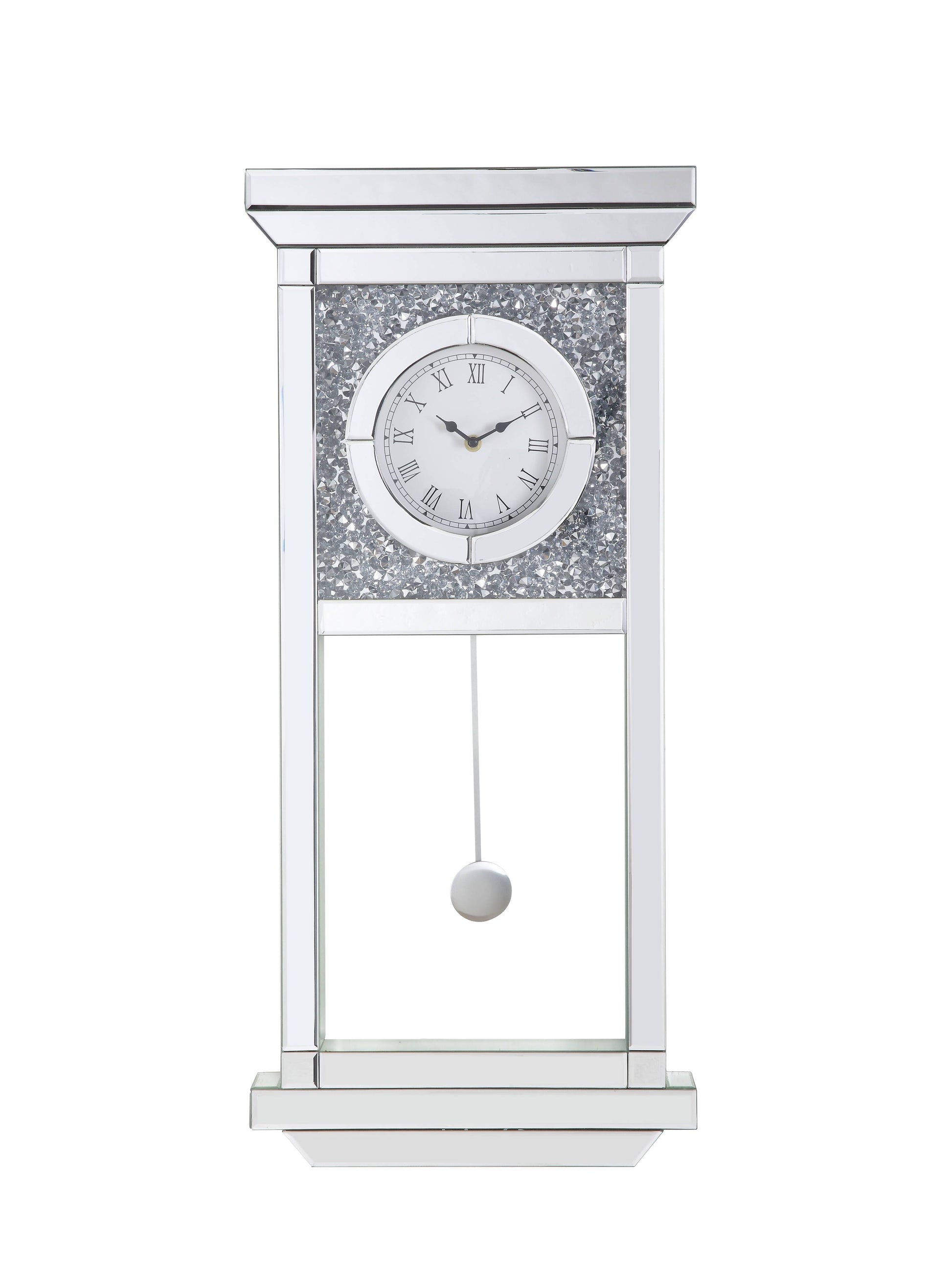 Noralie Wall Clock Mirrored & Faux Diamonds Ac00423 Silver Glass