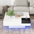 Modern Minimalist Design 31.5*31.5In Square Coffee Table With Detachable Tray And Plug In 16 Color Led Strip Lights Remote Control For Living Room Old Sku: Wf291303Aak White Mdf