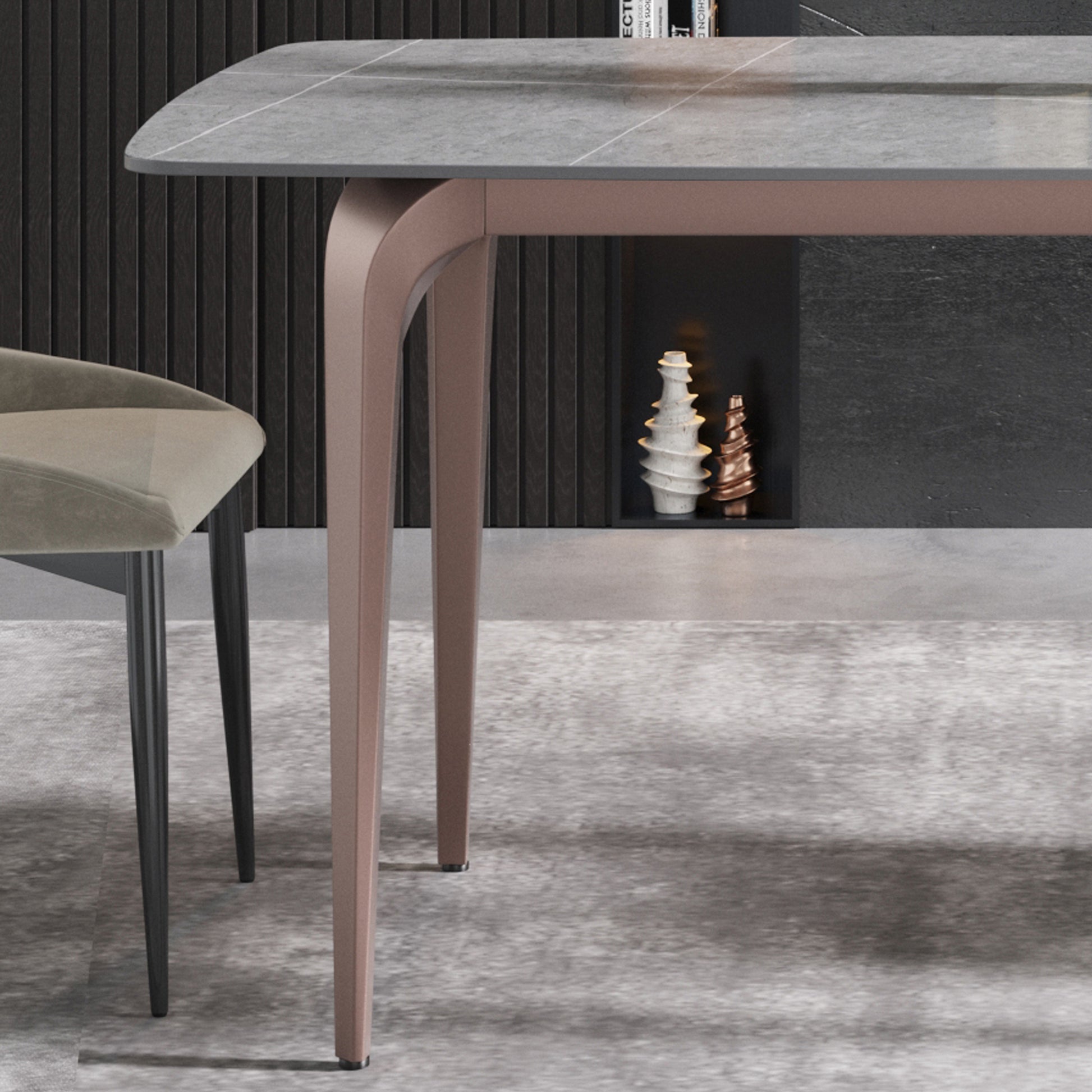 70.87"Modern Artificial Stone Gray Curved Metal Leg Dining Table Can Accommodate 6 8 People Gray Metal Sintered Stone