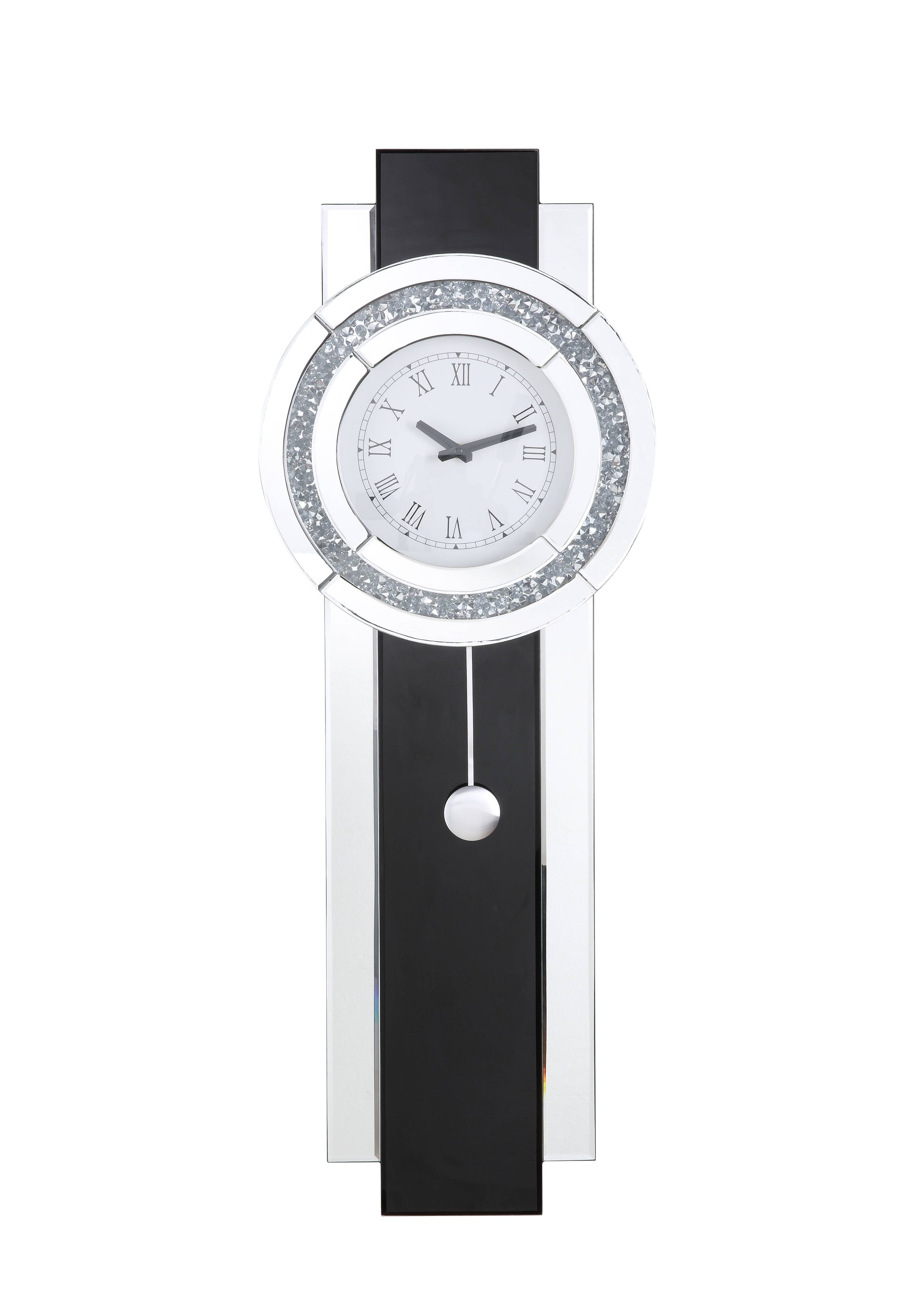 Noralie Wall Clock Black, Mirrored & Faux Diamonds Ac00424 Black Glass