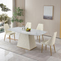 71 Inch Stone Diningtable With Carrara White Color And Striped Pedestal Base Beige Sintered Stone Carbon Steel