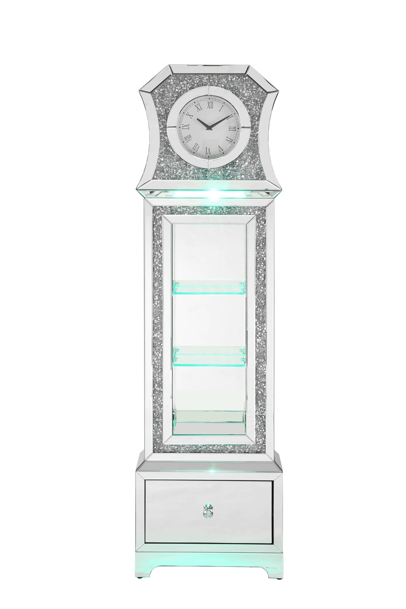 ACME Noralie GRANDFATHER CLOCK W LED Mirrored & Faux silver-glass
