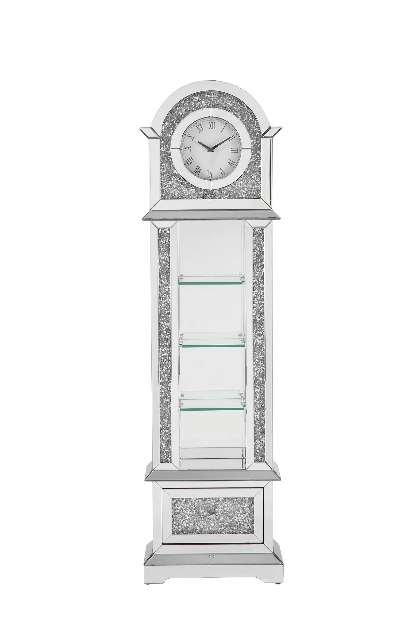 ACME Noralie GRANDFATHER CLOCK W LED Mirrored & Faux silver-glass