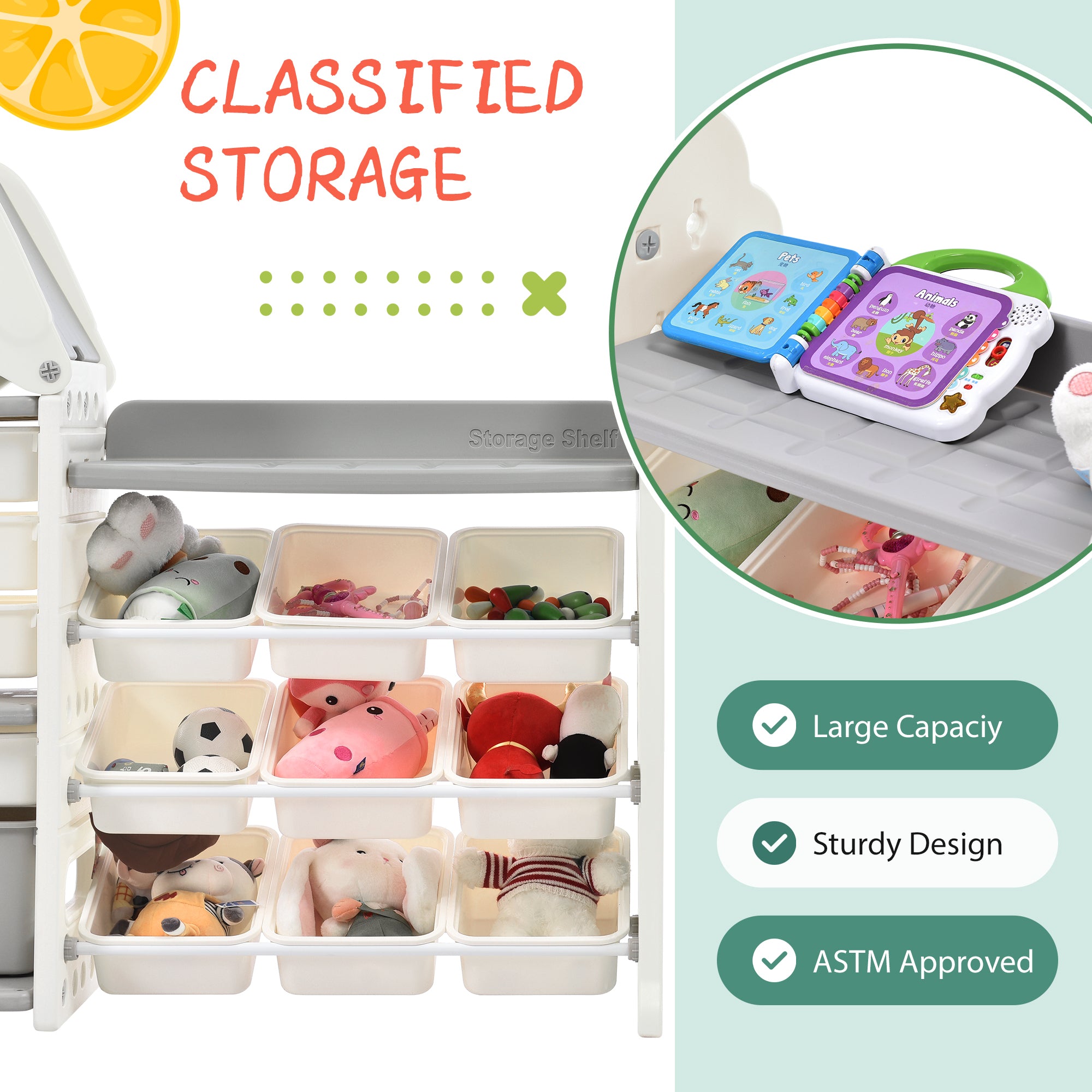Kids Toy Storage Organizer with 14 Bins, Multi gray-hdpe