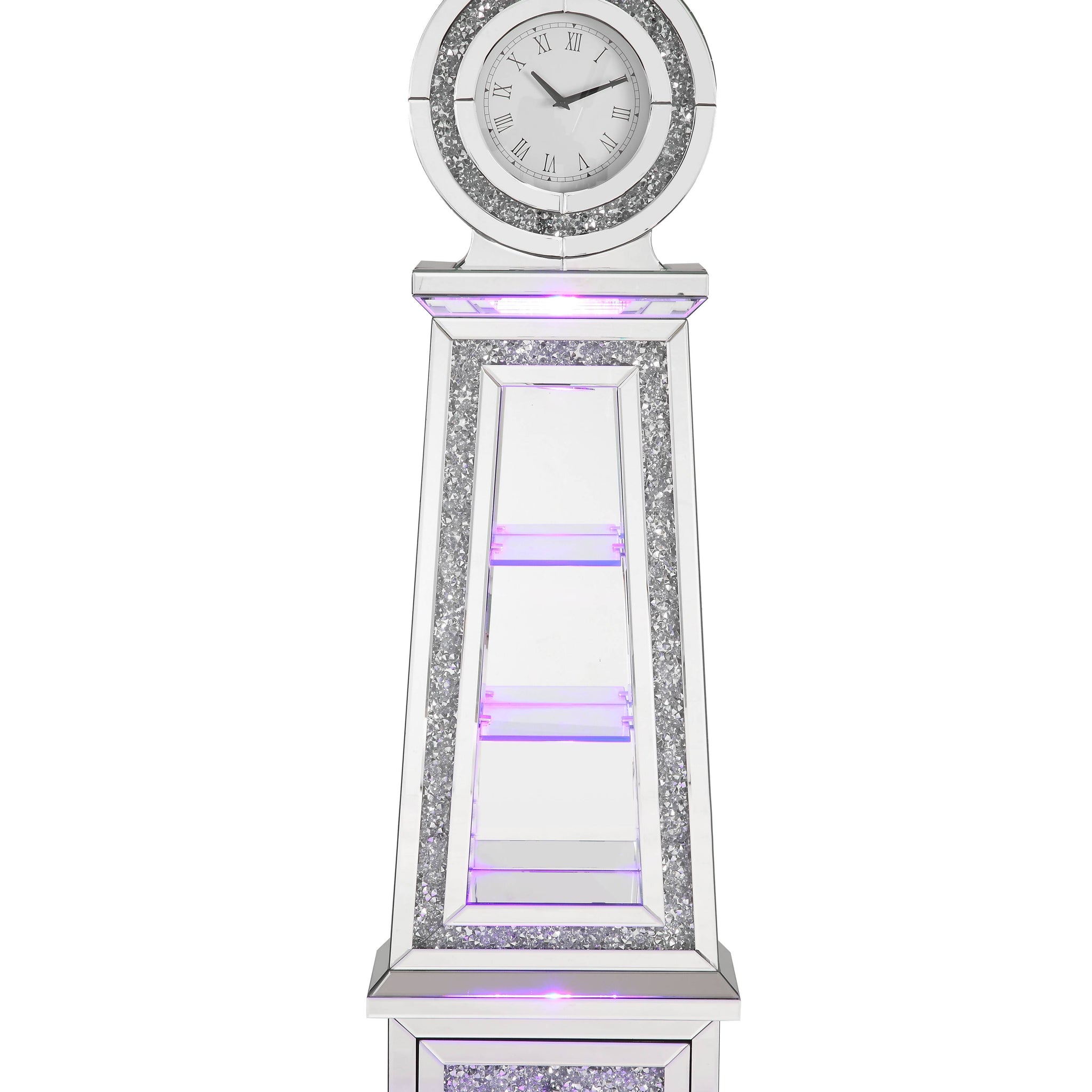 Noralie Grandfather Clock W Led Mirrored & Faux Diamonds Ac00349 Silver Glass