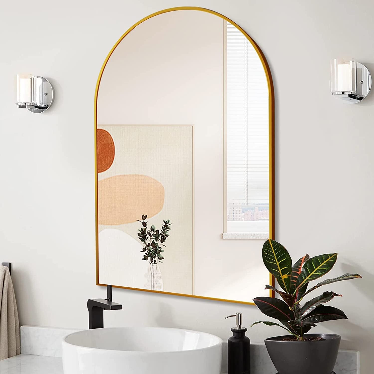 Gold 20*30IN Metal Arch mirror gold-classic-mdf+glass-aluminium