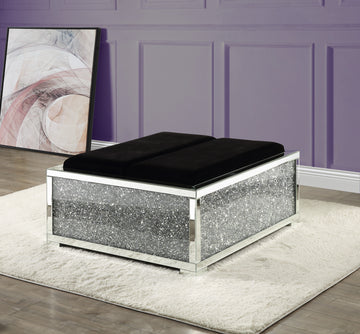 Noralie Ottoman W Storage Mirrored & Faux Diamonds Ac00531 Silver Glass