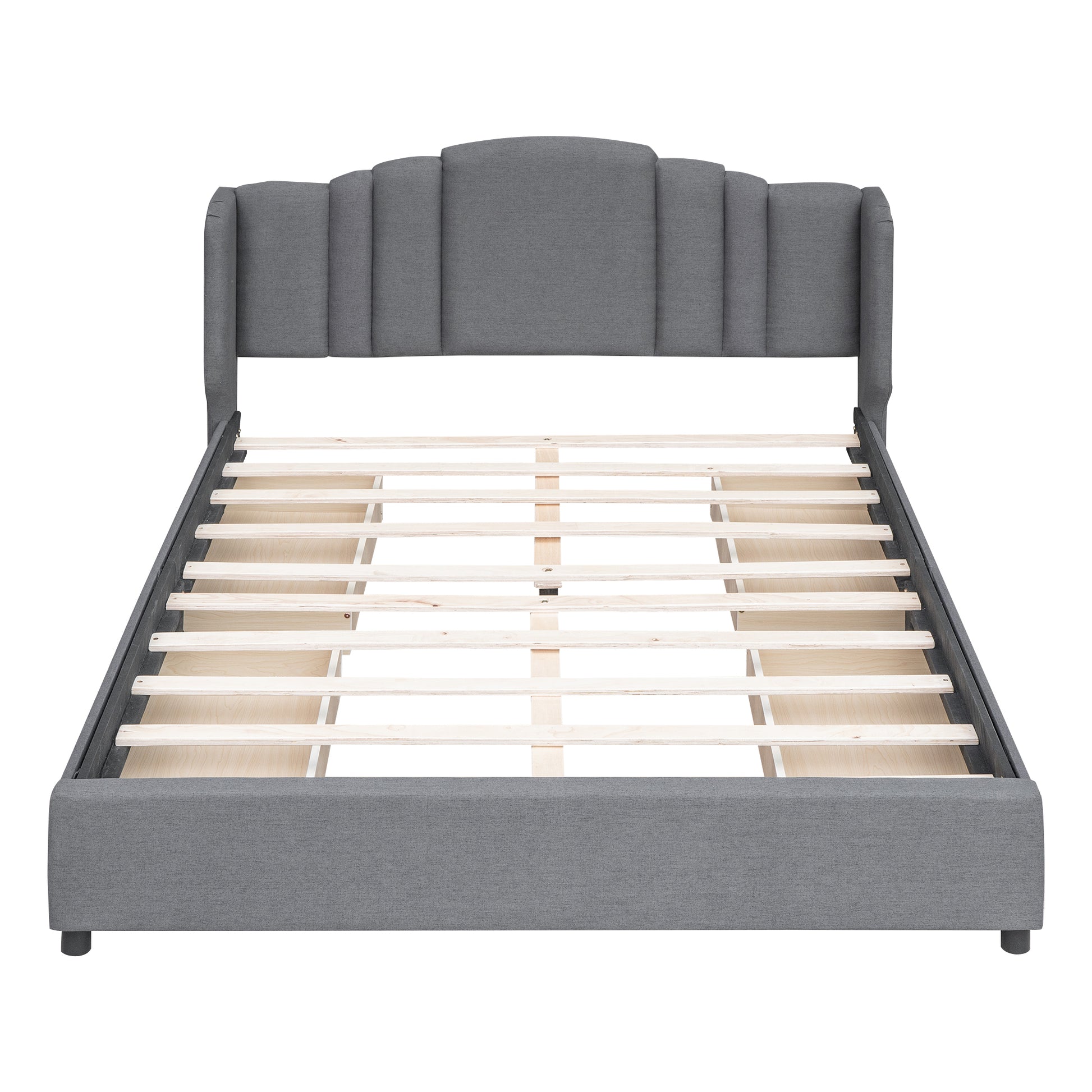 3 Pieces Bedroom Sets Queen Size Upholstered Platform Bed With 4 Drawers, Marble Top Nightstand And Storage Dresser, Gray Gray Mdf