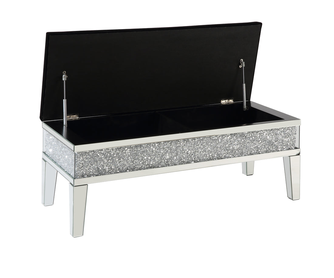 Noralie Bench W Storage Mirrored & Faux Diamonds Ac00535 Silver Glass