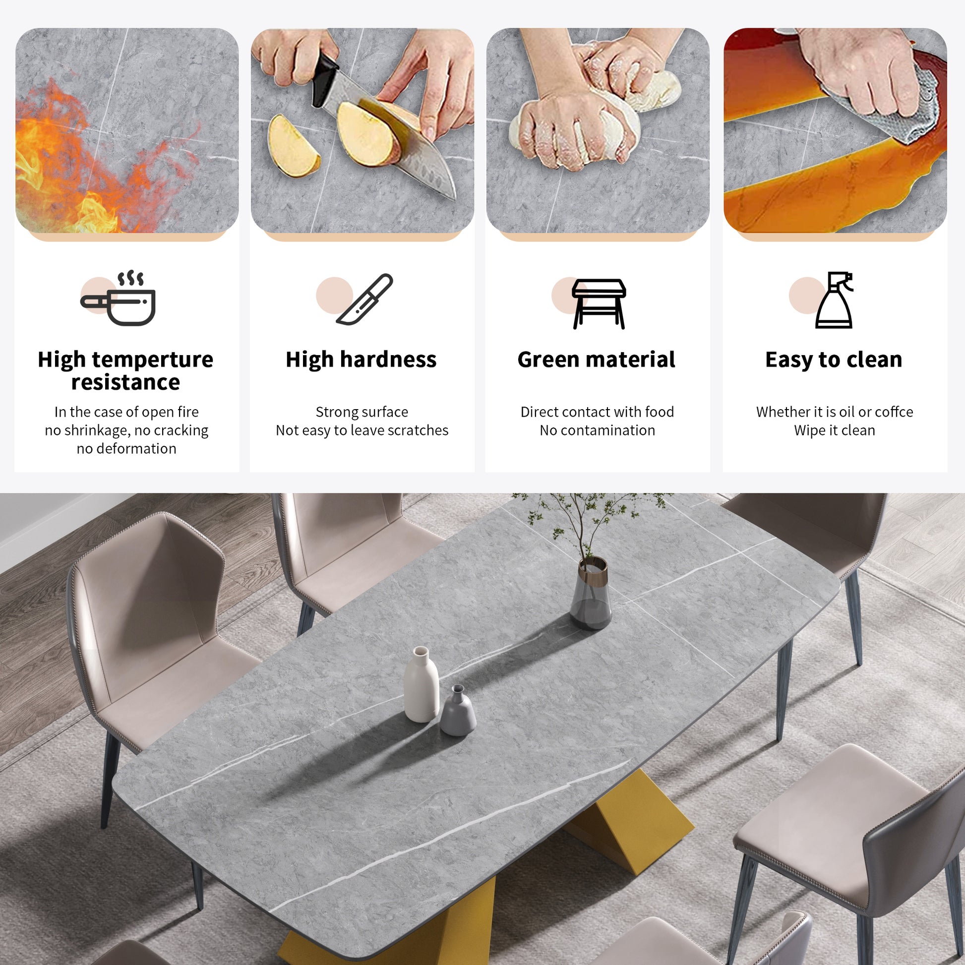 70.87"Modern Artificial Stone Gray Curved Golden Metal Leg Dining Table Can Accommodate 6 8 People Gray Metal Sintered Stone