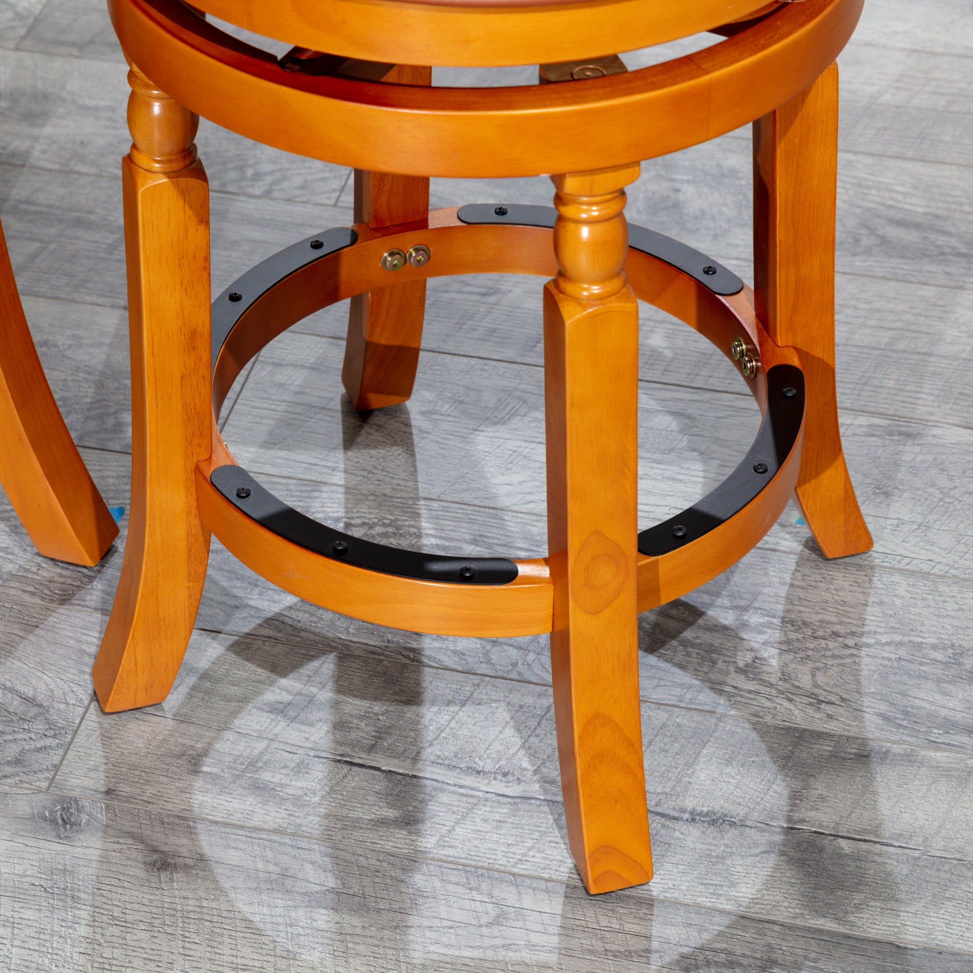 30" Bar Stool, Natural Finish, Saddle Leather Seat Natural Bonded Leather