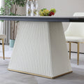 71 Inch Stone Diningtable With Carrara White Color And Striped Pedestal Base Beige Sintered Stone Carbon Steel