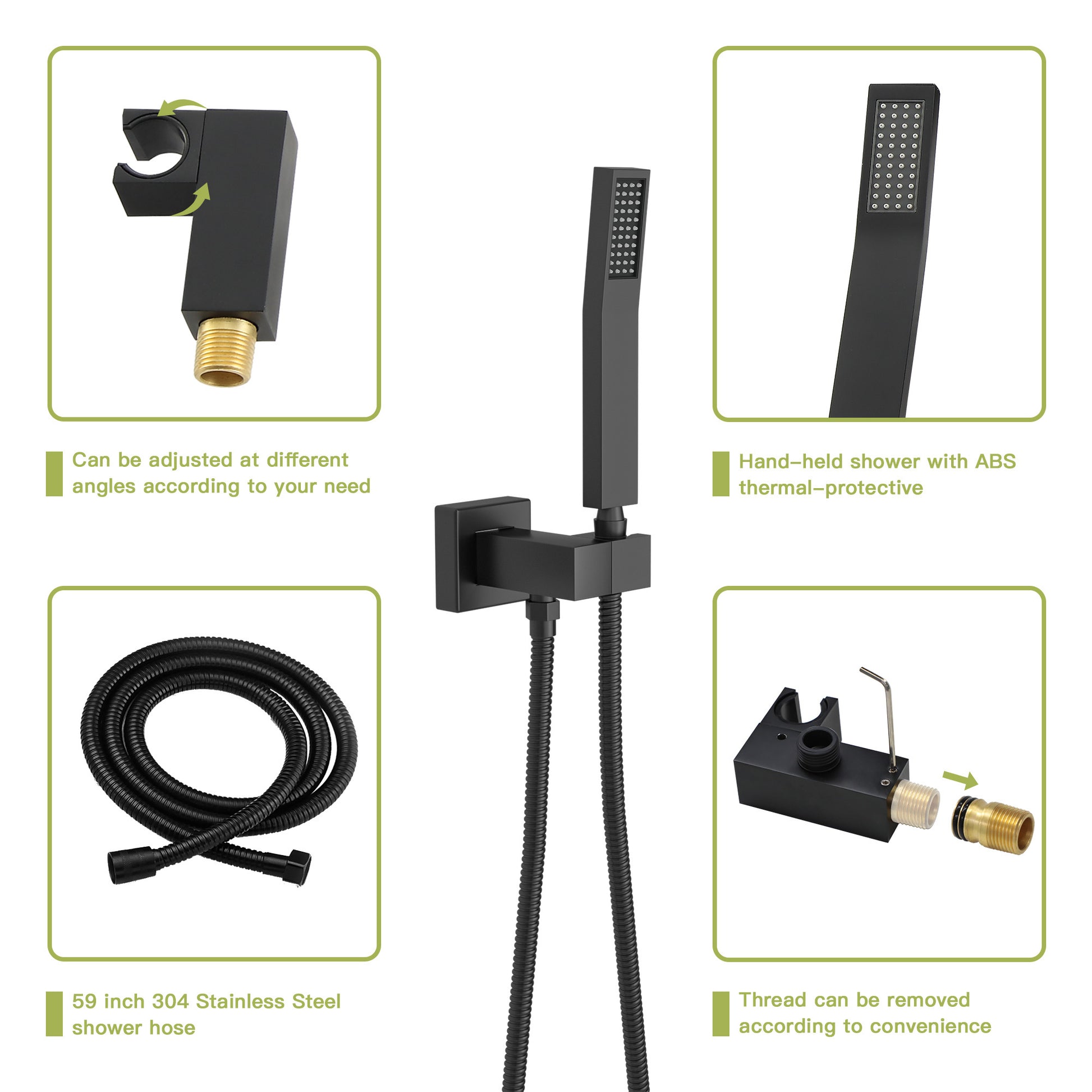 Shower System With Waterfall Tub Spout,10 Inch Wall Mounted Square Shower System With Rough In Valve,Matte Black Matte Black Stainless Steel