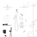 Shower System With Waterfall Tub Spout,12 Inch Wall Mounted Square Shower System With Rough In Valve, Oil Rubber Bronze Oil Rubbed Bronze Stainless Steel