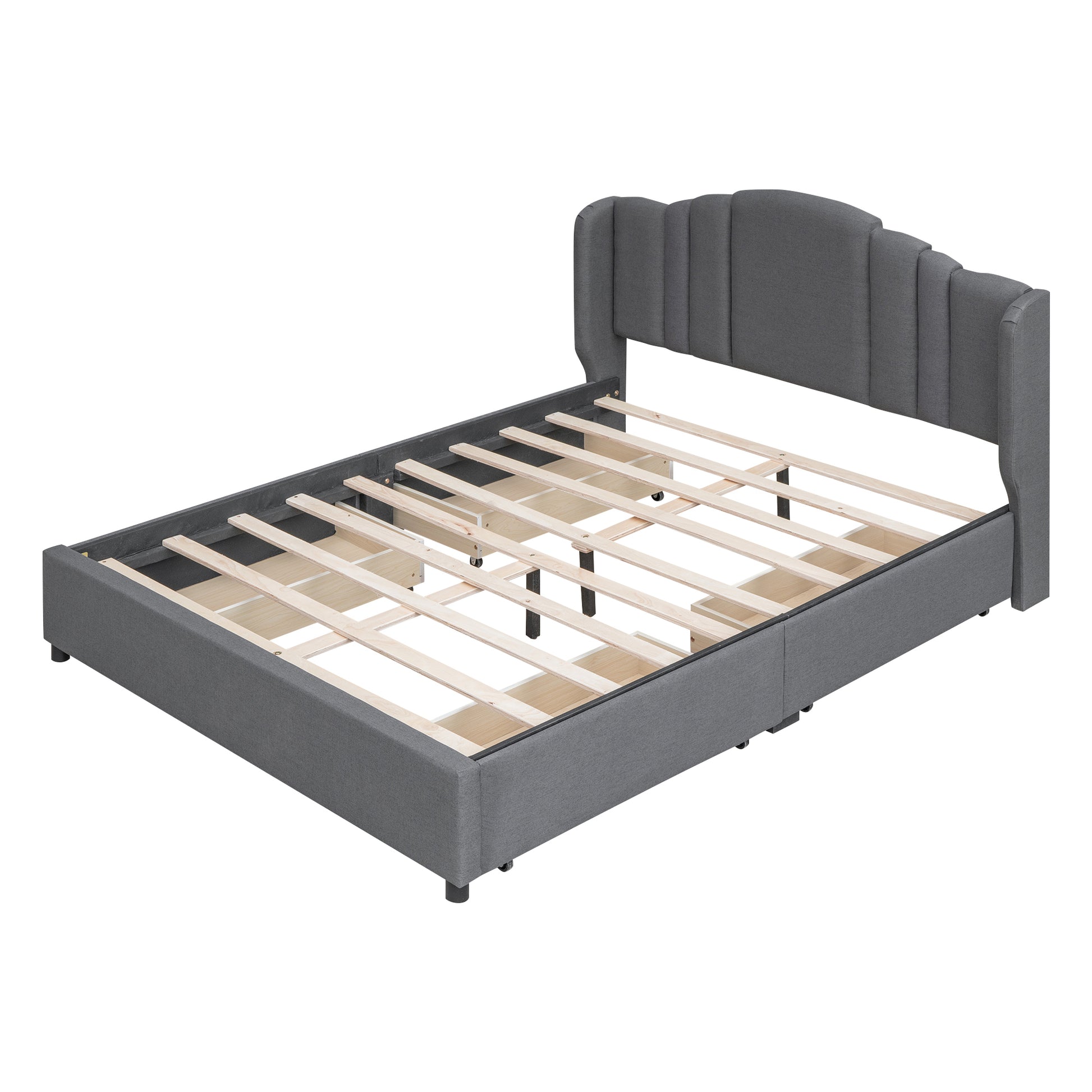 3 Pieces Bedroom Sets Queen Size Upholstered Platform Bed With 4 Drawers, Marble Top Nightstand And Storage Dresser, Gray Gray Mdf