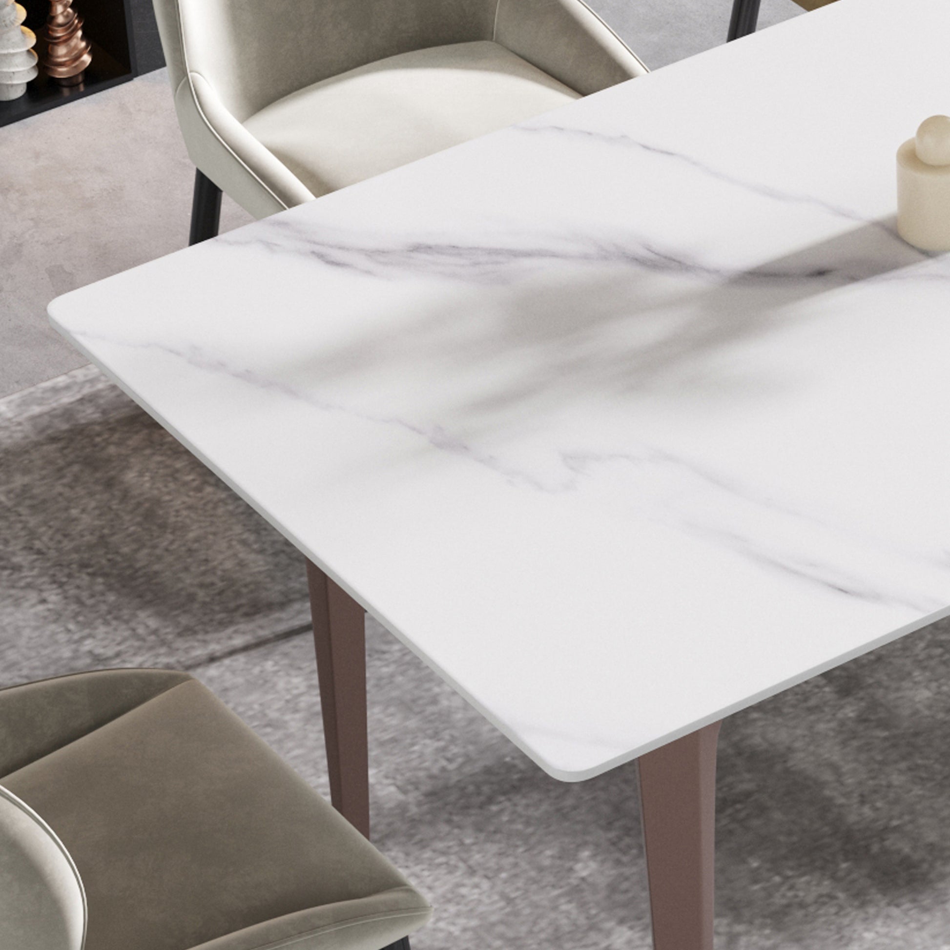 63"Modern Artificial Stone White Straight Edge Metal Leg Dining Table 6 People White Metal Sintered Stone