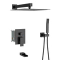 Shower System With Waterfall Tub Spout,10 Inch Wall Mounted Square Shower System With Rough In Valve,Matte Black Matte Black Stainless Steel