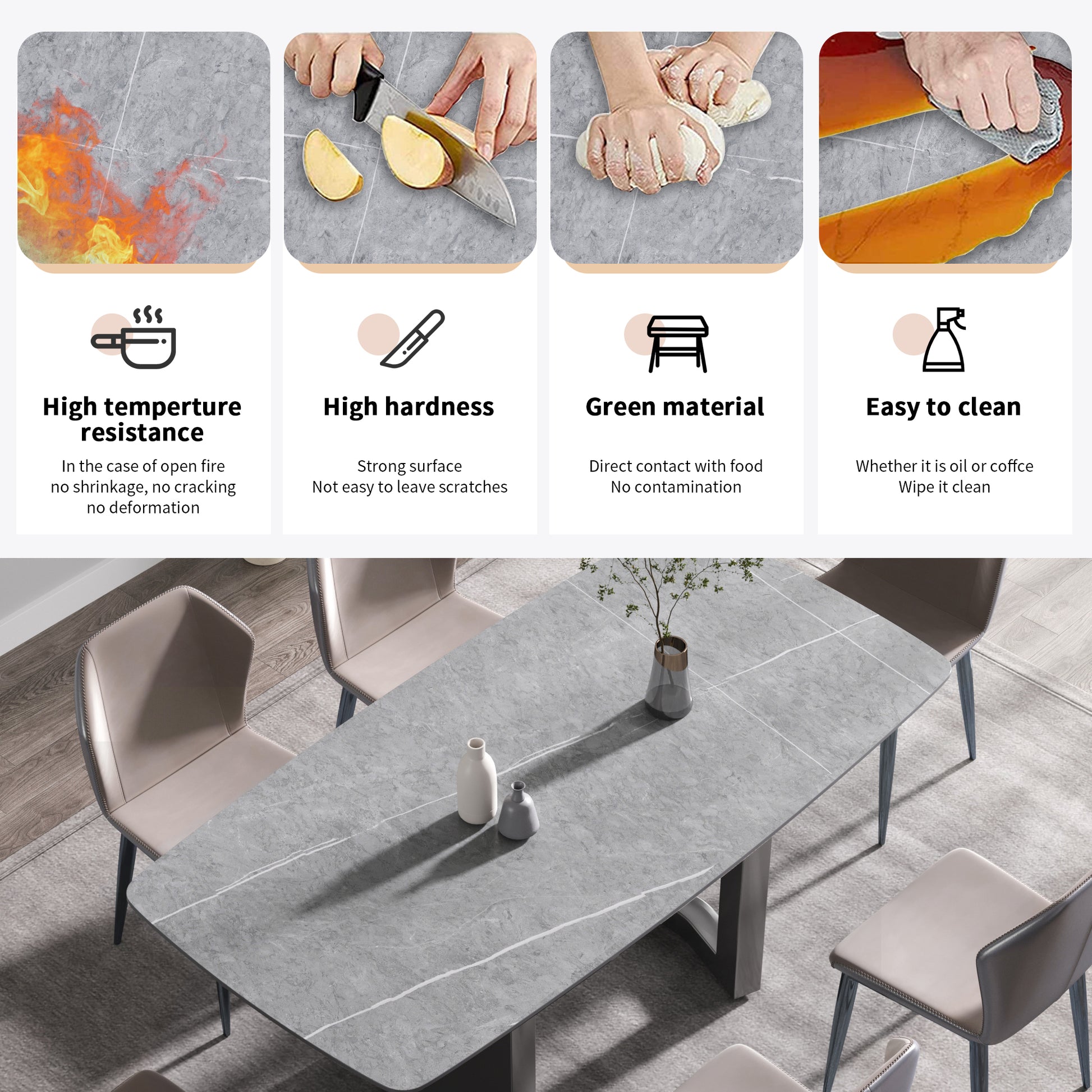 70.87"Modern Artificial Stone Gray Curved Black Metal Leg Dining Table Can Accommodate 6 8 People Gray Metal Sintered Stone