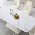 71 Inch Stone Diningtable With Carrara White Color And Striped Pedestal Base Beige Sintered Stone Carbon Steel