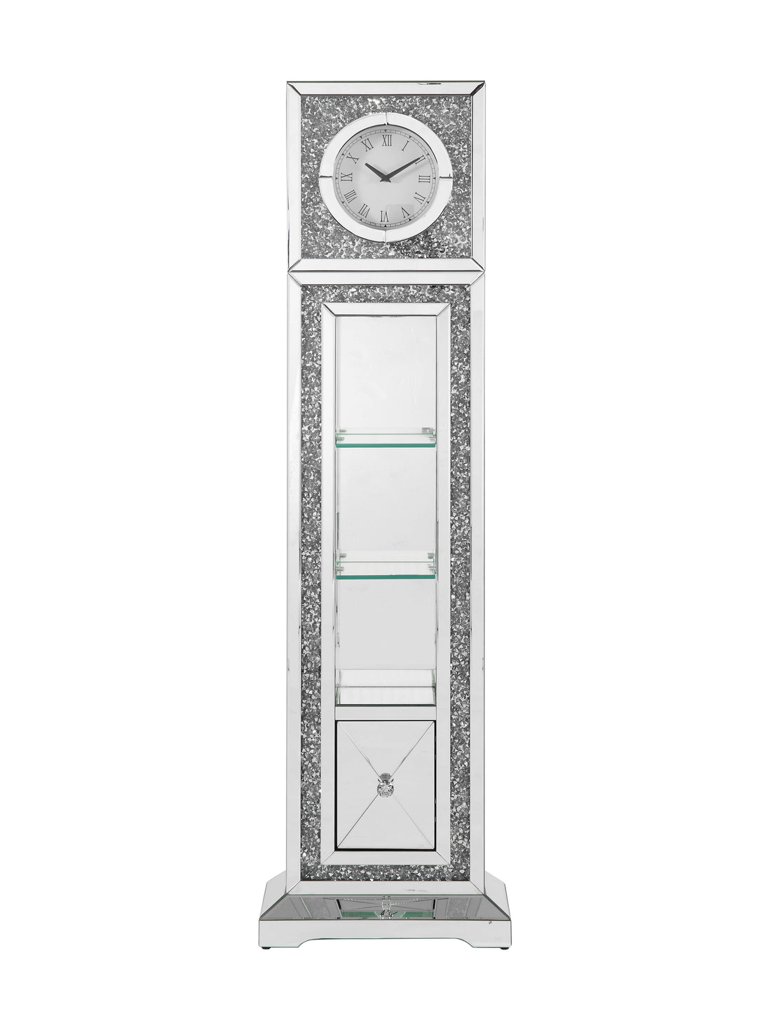 Noralie Grandfather Clock W Led Mirrored & Faux Diamonds Ac00354 Silver Glass