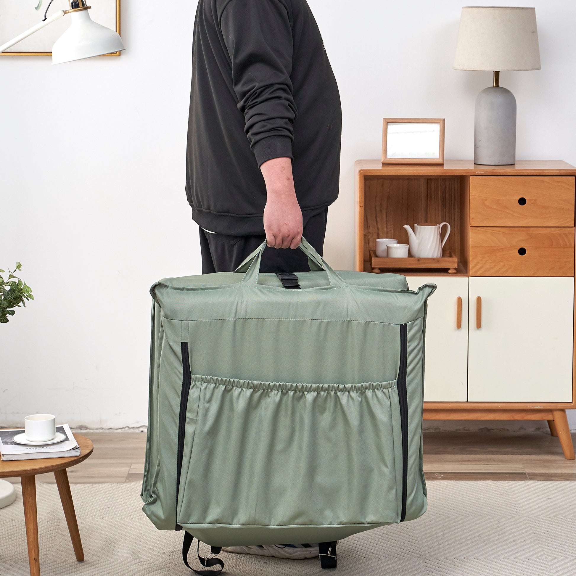 Foldable Portable Chair For Outdoor Travel, Picnic, Bbq,Camping Folding Adults With Carry Bag,Portable Chair For Outdoor Travel, Fourteen Position Adjustable Recliner Light Green Cotton Metal