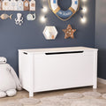 Kids Wooden Toy Box Storage With Safety Hinged Lid For Ages 2 White White Mdf