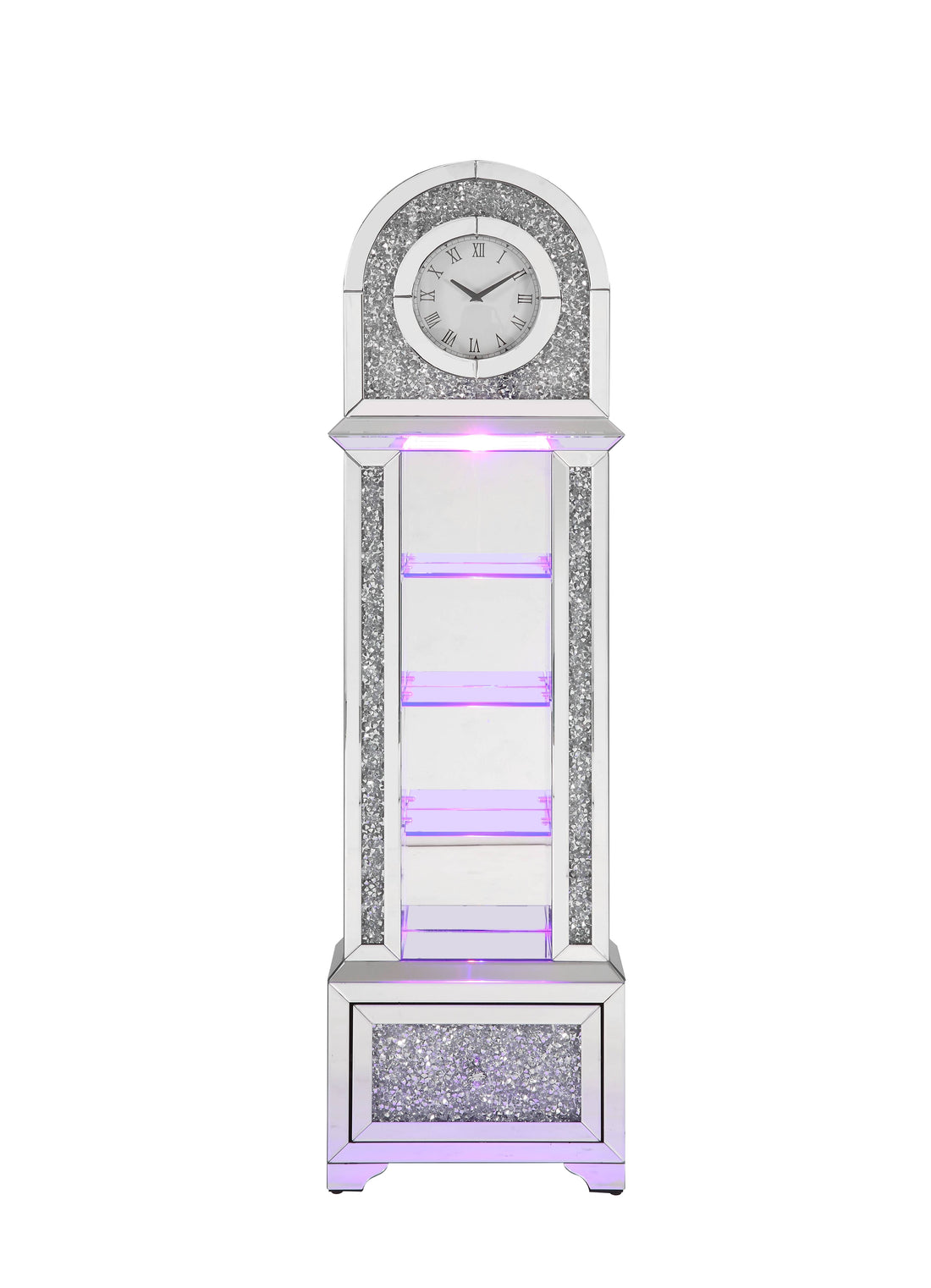 Noralie Grandfather Clock W Led Mirrored & Faux Diamonds Ac00353 Silver Glass