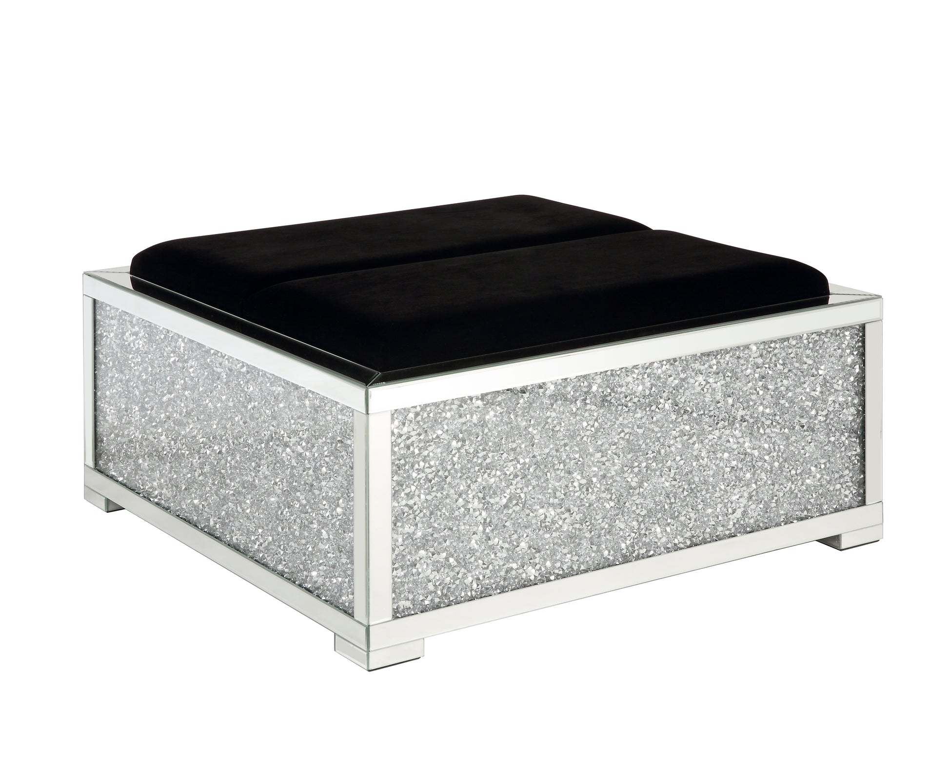 Noralie Ottoman W Storage Mirrored & Faux Diamonds Ac00531 Silver Glass