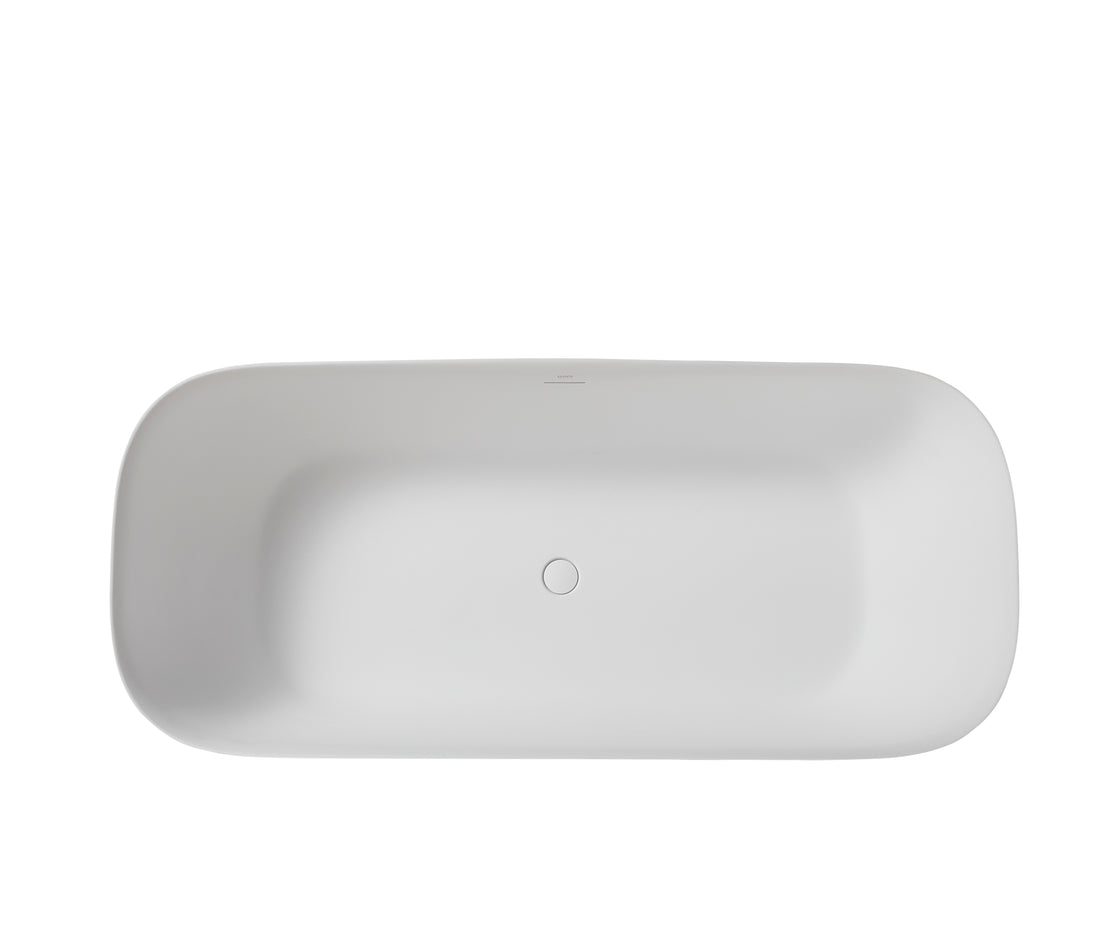 67" Freestanding Solid Surface Bathtub, Luxury Engineered Stone Resin Freestanding Soaking Bathtub With Overflow And Pop Up Drain For Contemporary Bathroom, Matte White 22S04 67 2 White Solid Surface