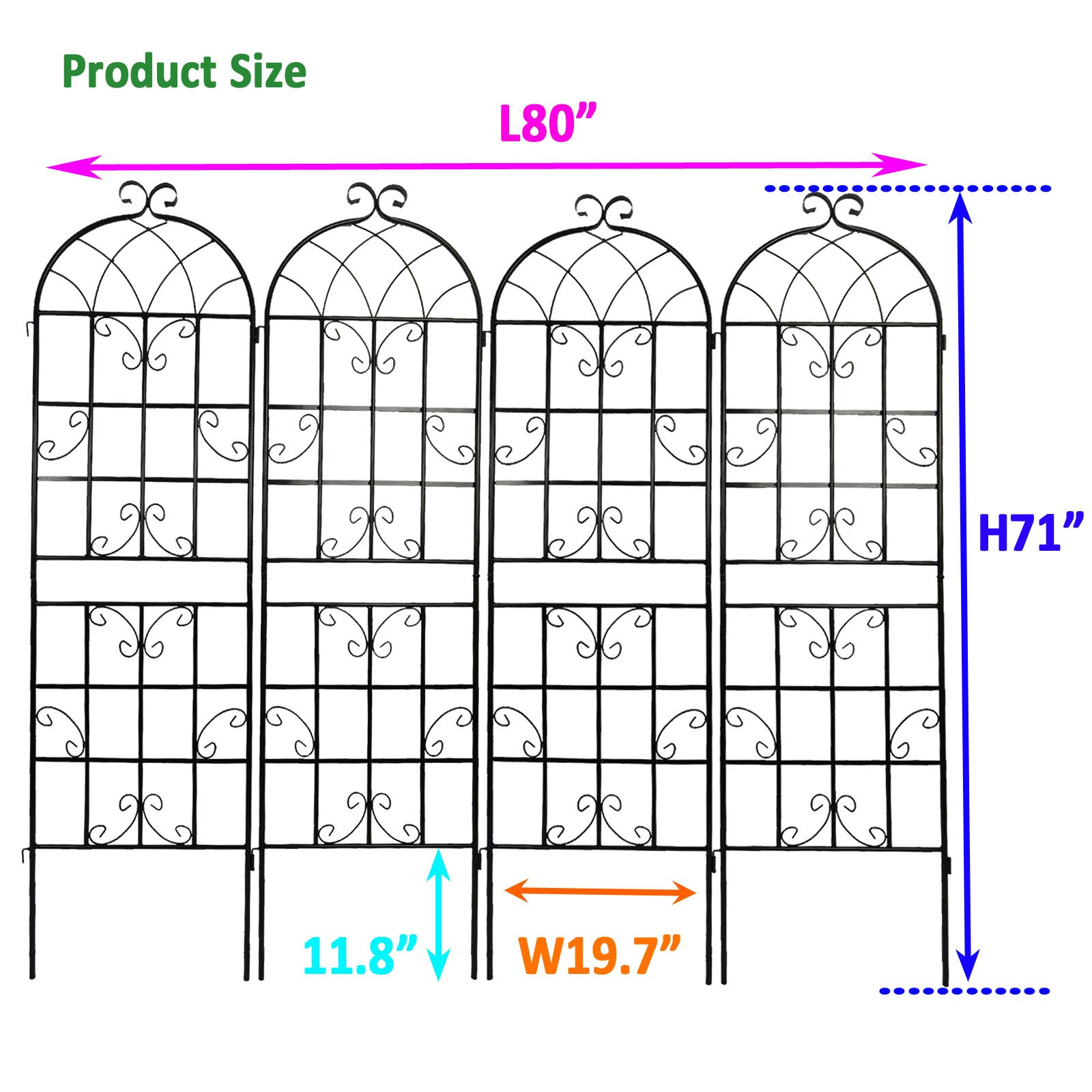 4 Pack Metal Garden Trellis 71" X 19.7" Rustproof Trellis For Climbing Plants Outdoor Flower Support Black Black Iron