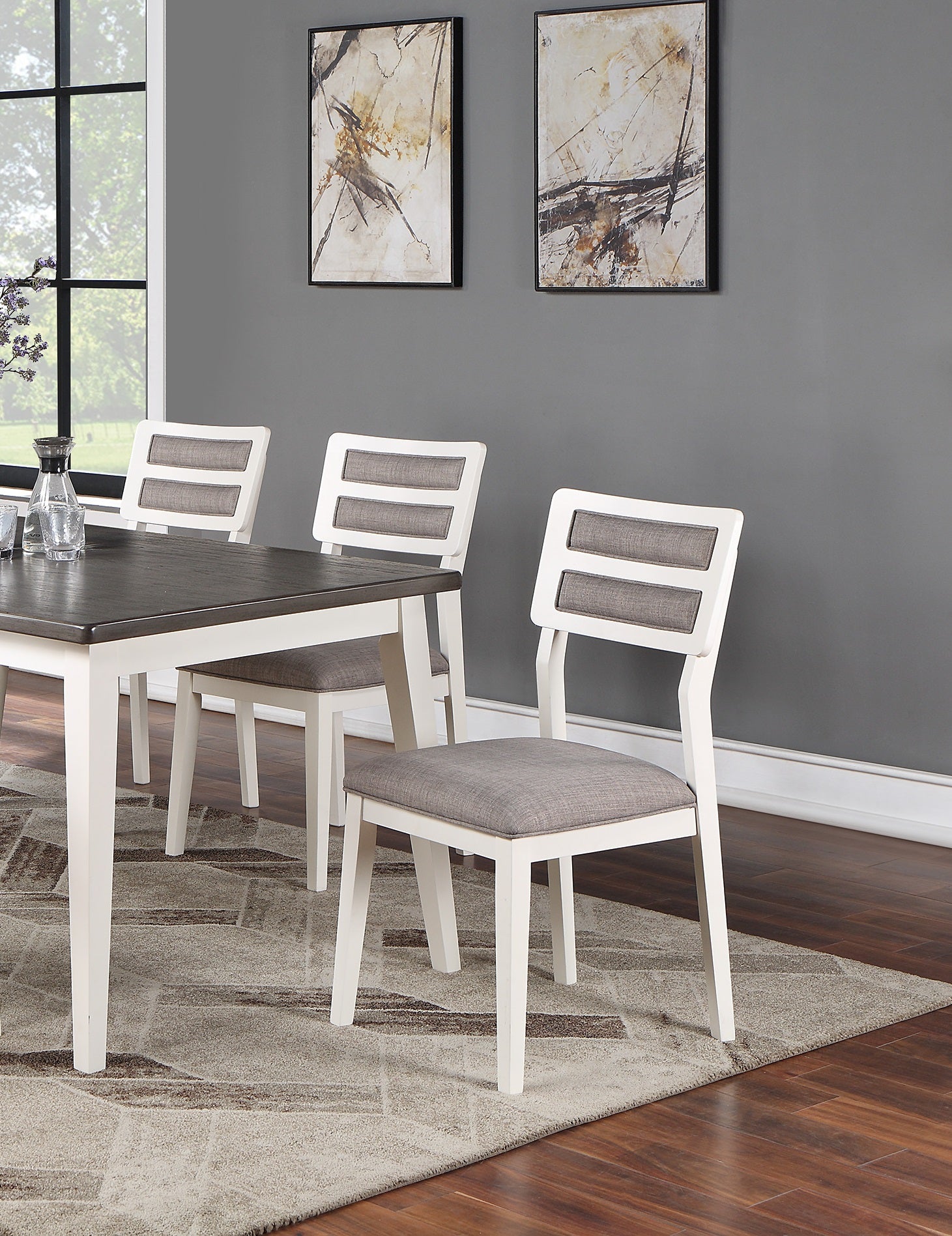 Beautiful Unique Set Of 2 Side Chairs White And Grey Kitchen Dining Room Furniture Ladder Back Design Chairs Cushion Upholstered White Gray White Dining Room Contemporary,Modern Dining Chairs Pine Solid Back Solid Wood