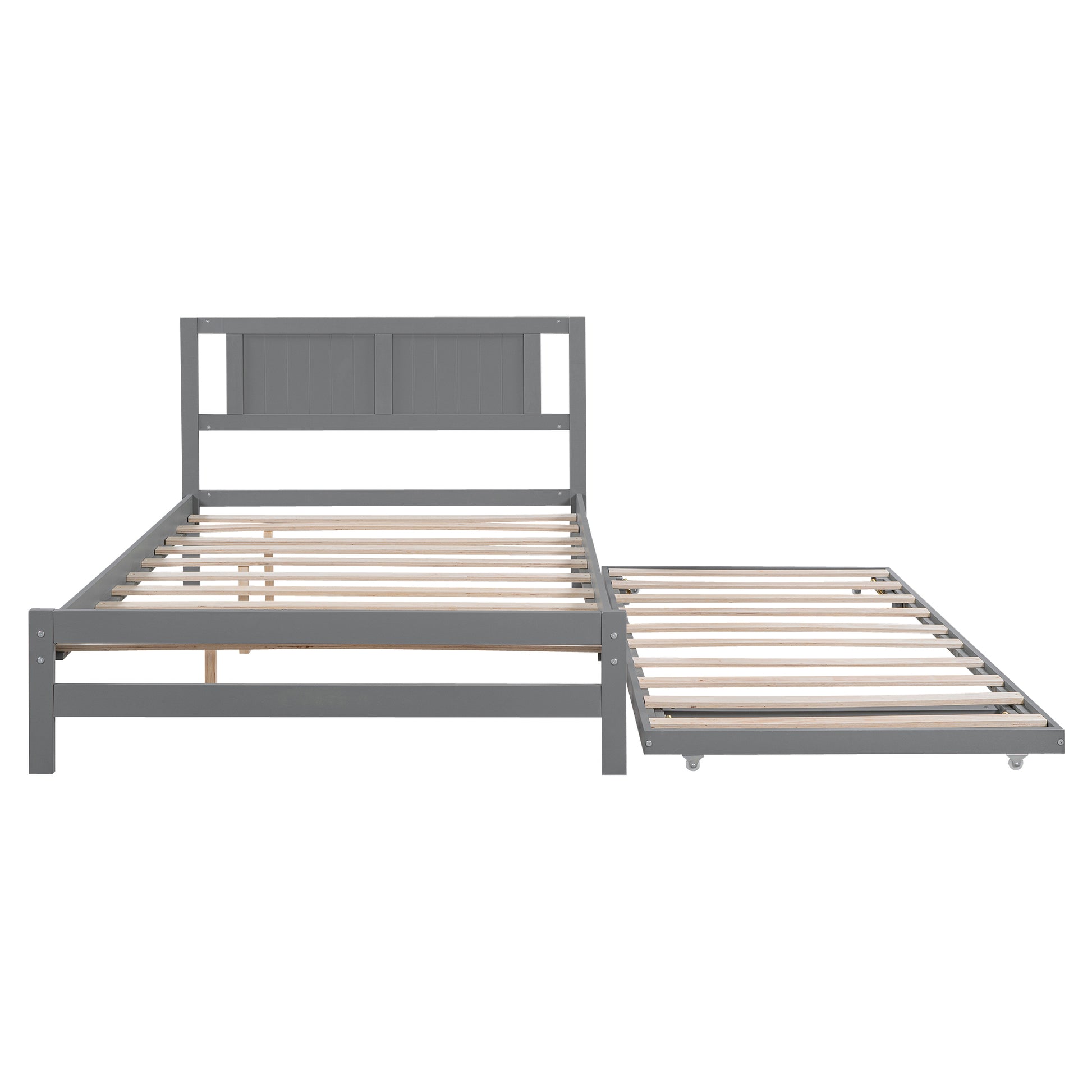 Full Size Platform Bed With Adjustable Trundle,Gray Old Sku:Sm000248Aae Gray Pine
