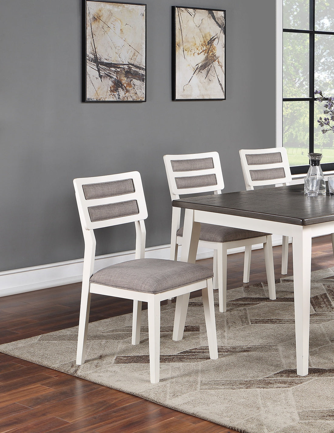 Beautiful Unique Set Of 2 Side Chairs White And Grey Kitchen Dining Room Furniture Ladder Back Design Chairs Cushion Upholstered White Gray White Dining Room Contemporary,Modern Dining Chairs Pine Solid Back Solid Wood