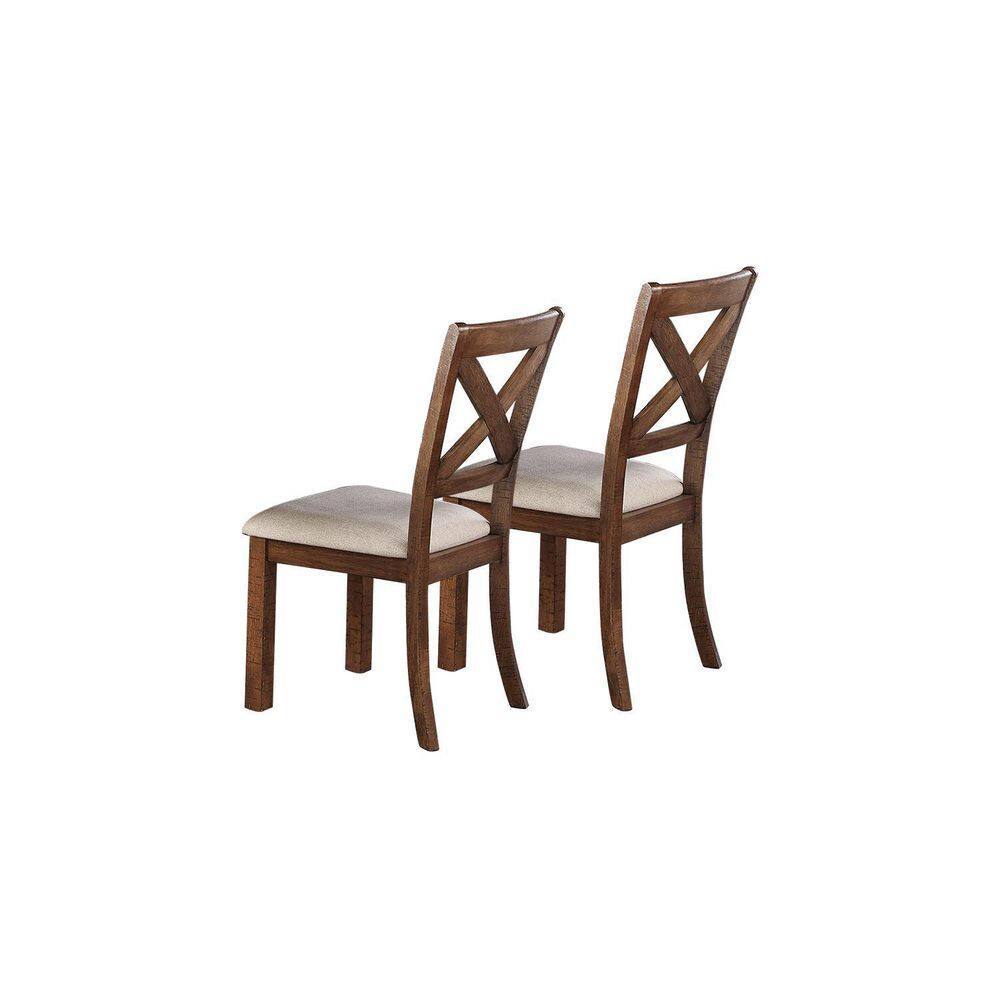 Set of 2 Side Chairs Natural Brown Finish Solid wood natural-brown-dining