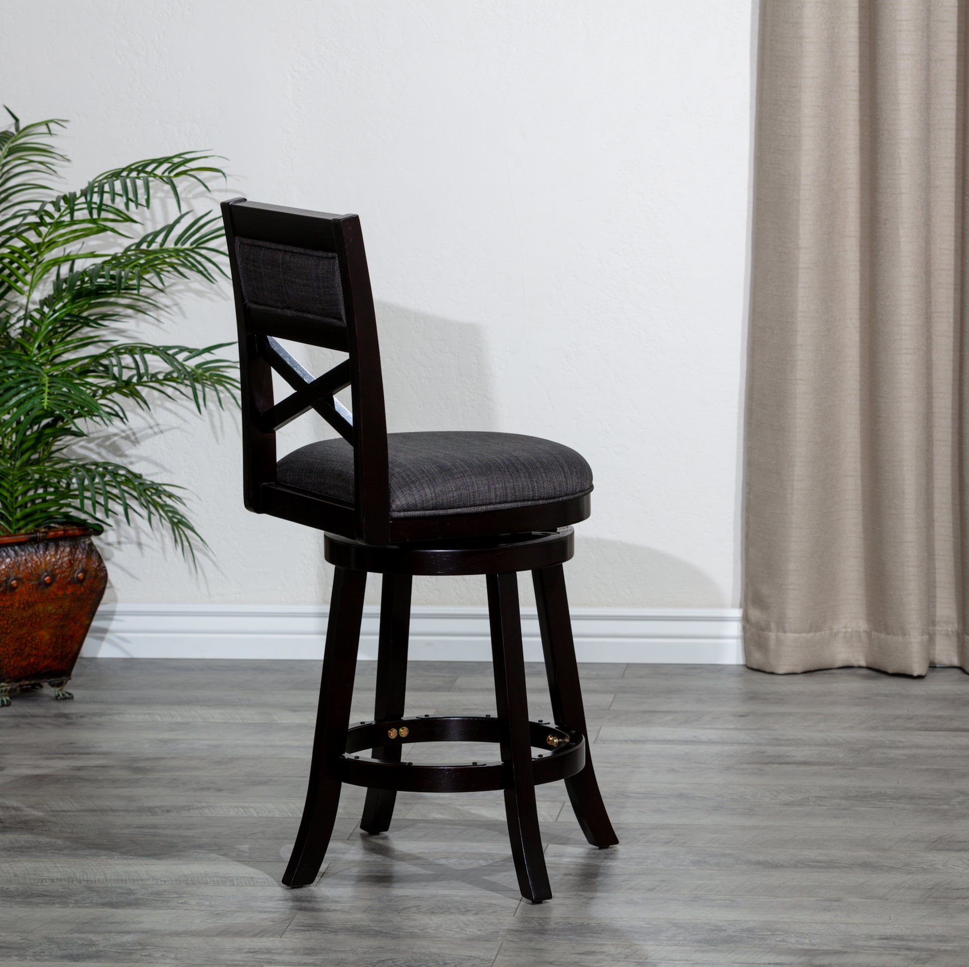 24" Counter Height X Back Swivel Stool, Espresso Finish, Charcoal Fabric Seat Espresso Fabric