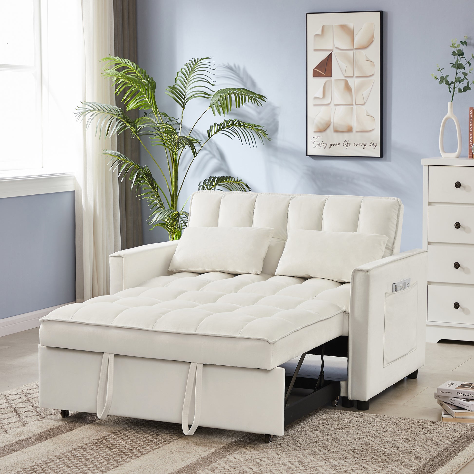 Off White Velvet Loveseat Sofa Bed Off White Wood Tufted Back Square Arms Foam Velvet 2 Seat