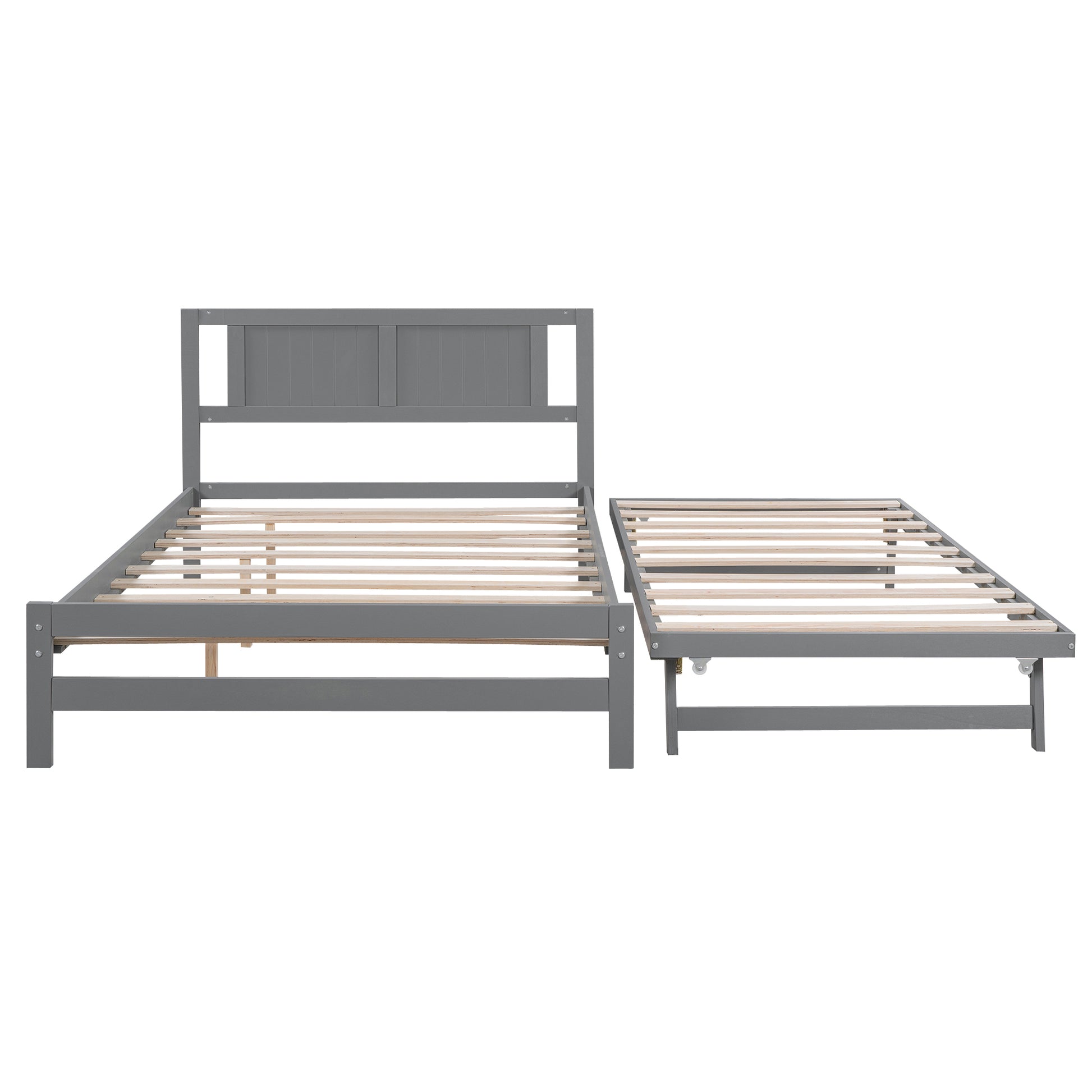 Full Size Platform Bed With Adjustable Trundle,Gray Old Sku:Sm000248Aae Gray Pine