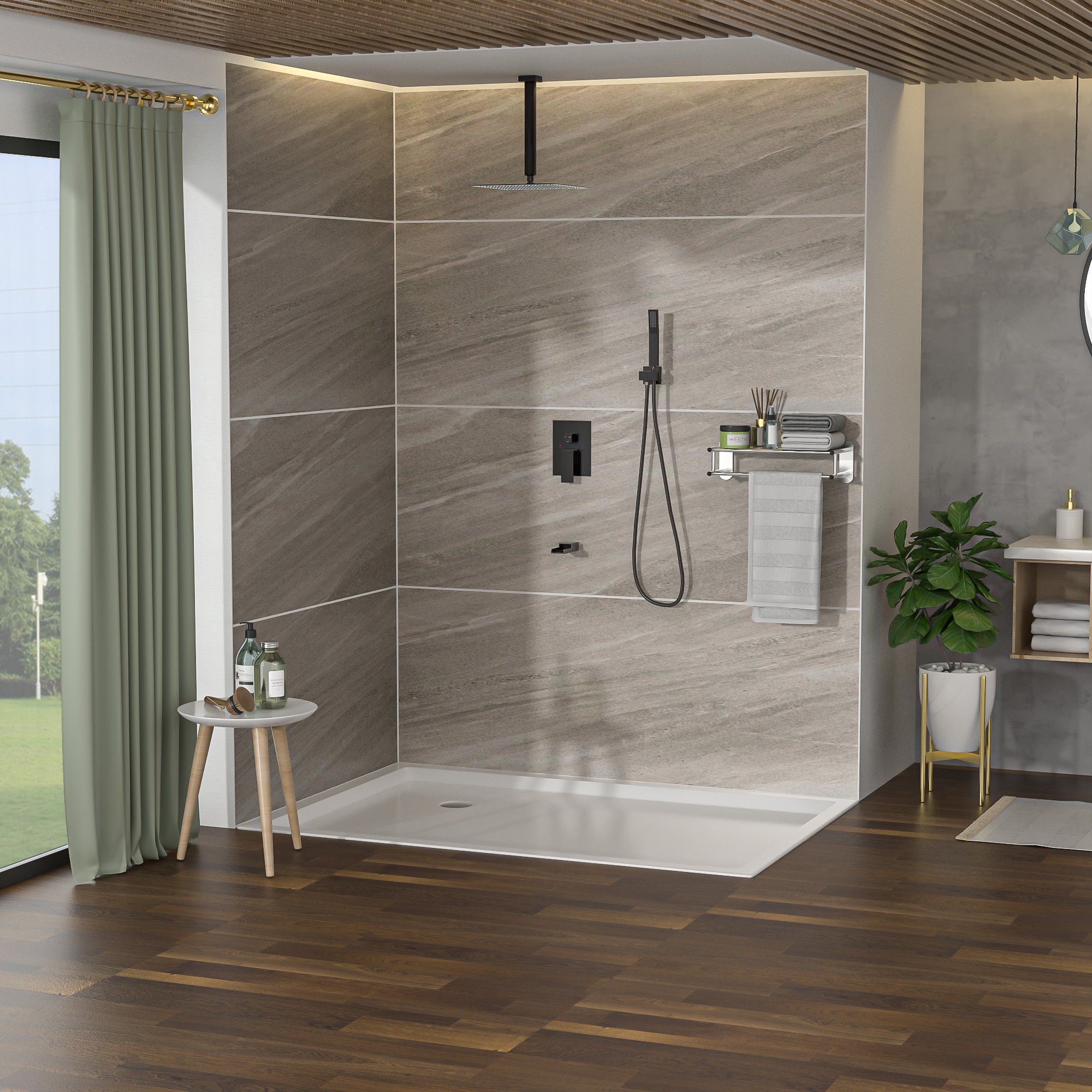 Shower System with Waterfall Tub Spout,16 Inch Ceiling oil-rubbed bronze-stainless steel