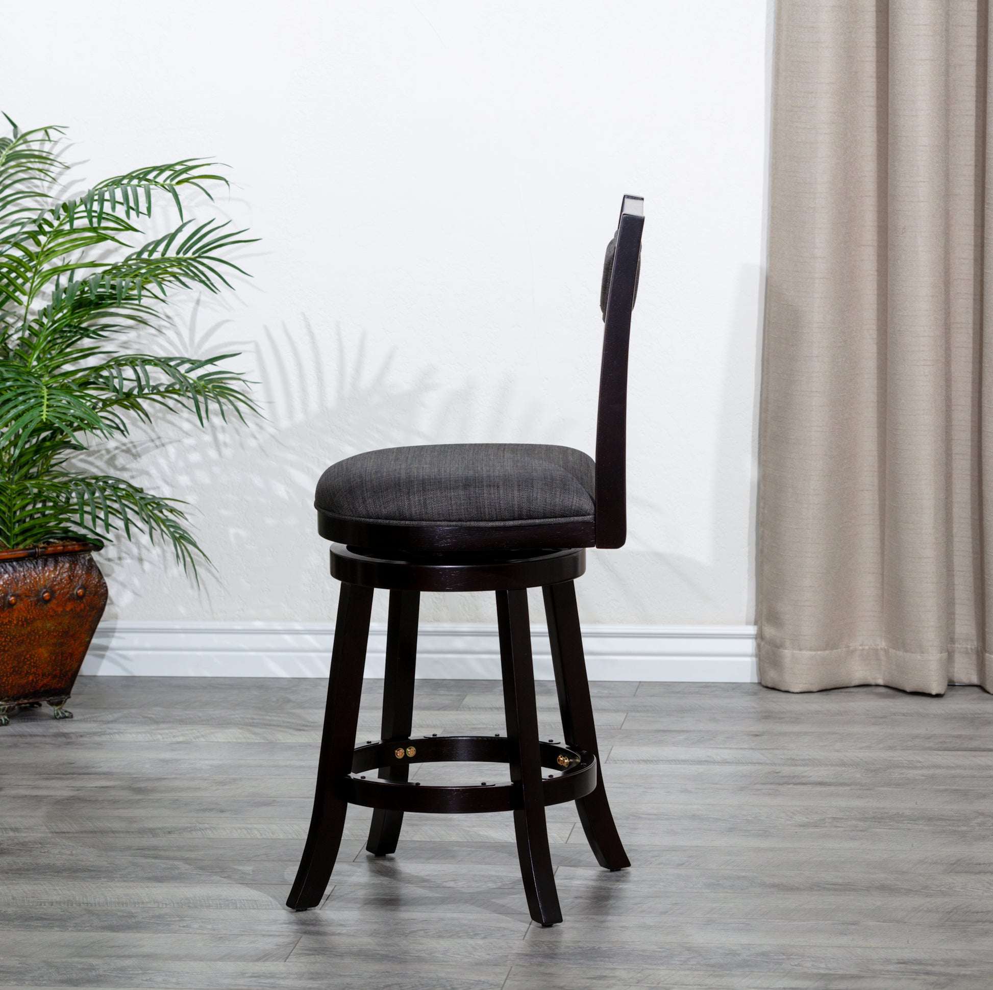 24" Counter Height X Back Swivel Stool, Espresso Finish, Charcoal Fabric Seat Espresso Fabric
