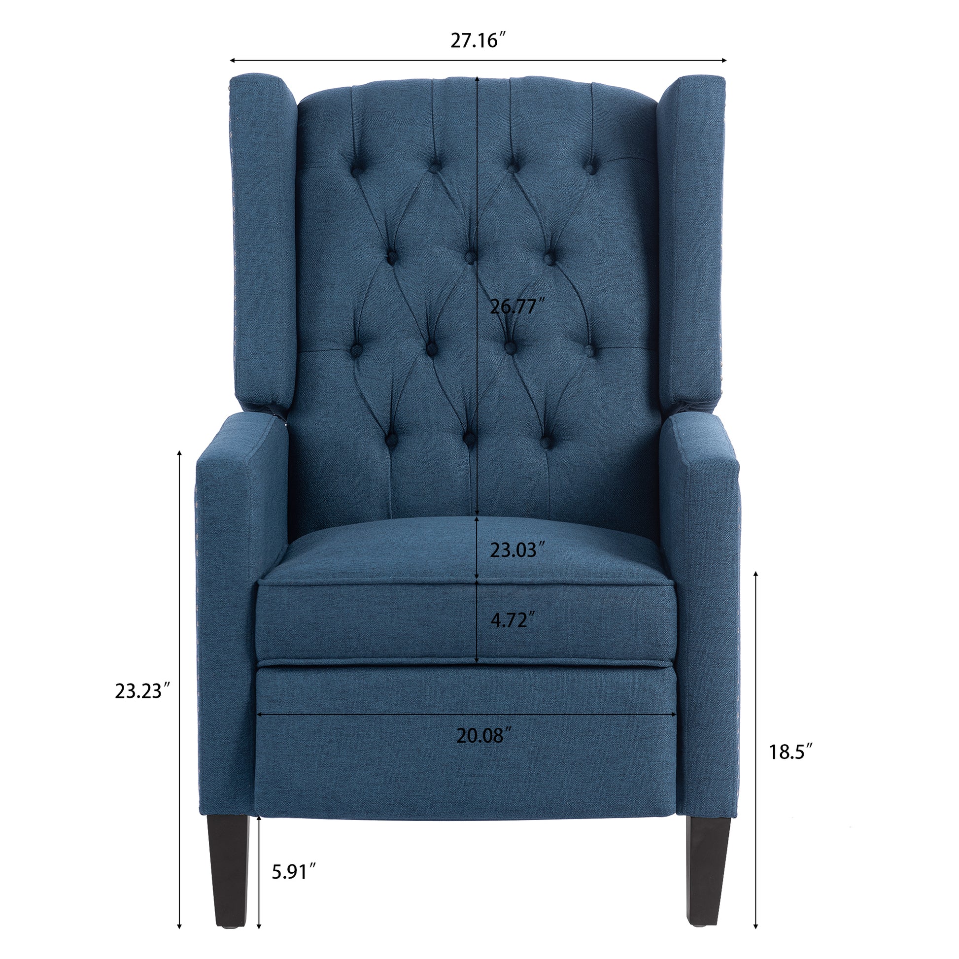 27.16" Wide Manual Wing Chair Recliner Blue Polyester