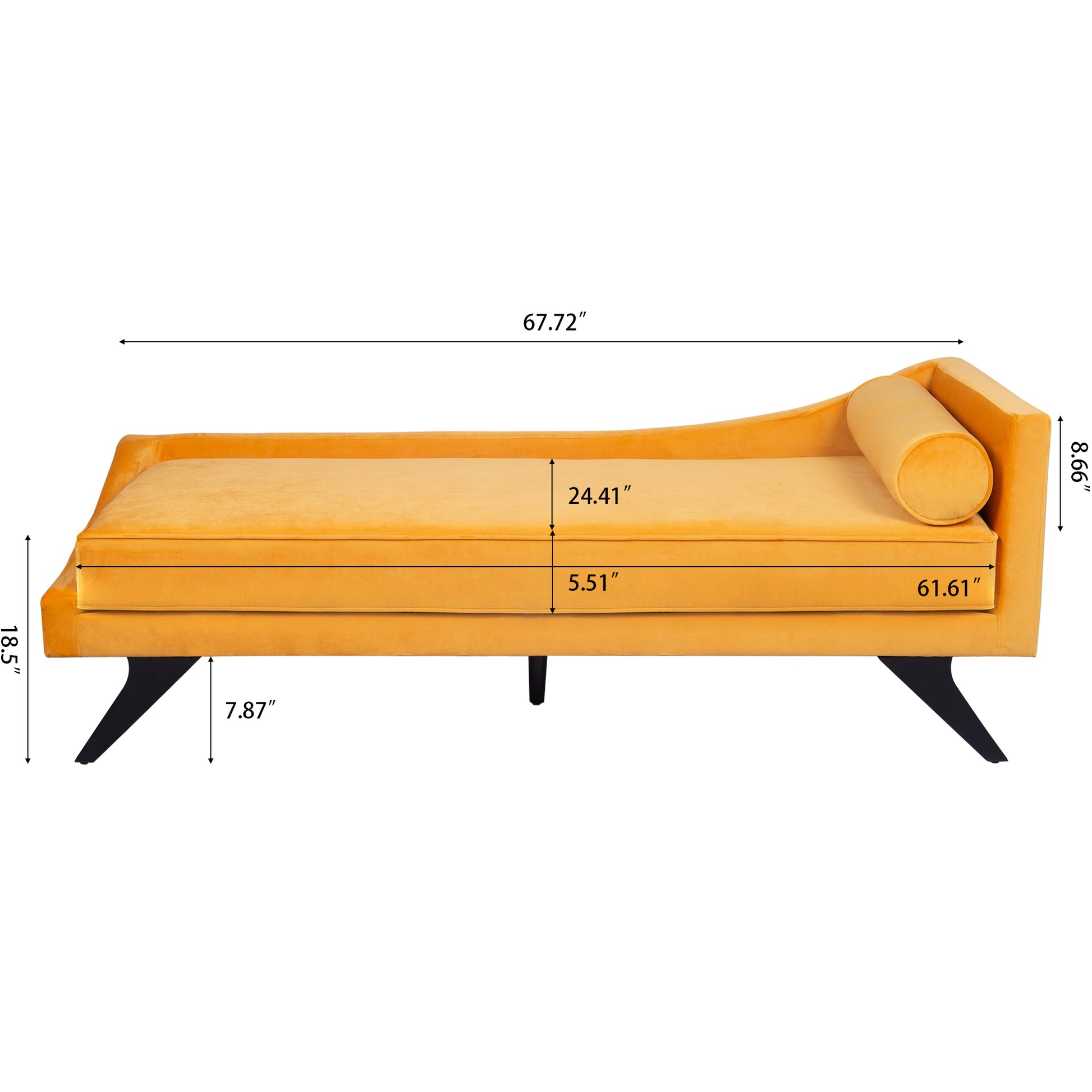 Right Square Arm Reclining Chaise Lounge Yellow Fabric