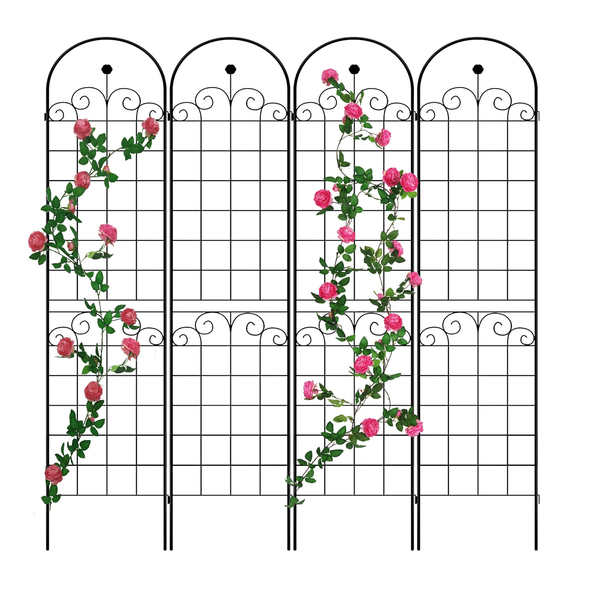 4 Pack Metal Garden Trellis For Climbing Plants Outdoor 86.7'' X 19.7'' Rustproof Plant Support Rose Trellis Netting Trellis Black Black Iron